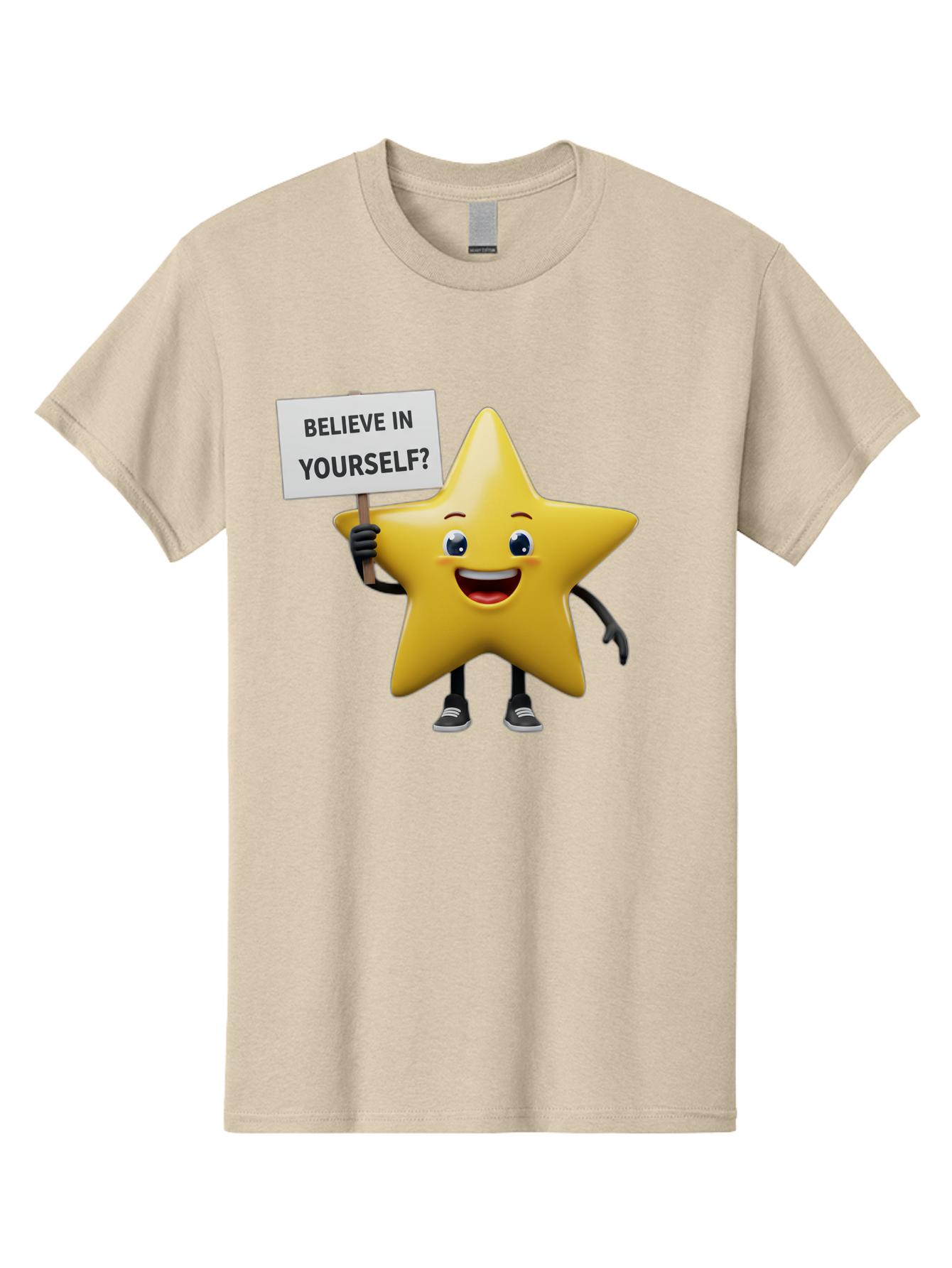 Believe-In-Yourself-1 Men'S Graphic Tee, 100% Cotton, Comfortable Casual Summer Wear, Machine Washable, Motivational Star, Believe In Yourself, Inspirational Quote, Positive Message, Cartoon Character, Happy Emotions, Confidence Booster, Bae126