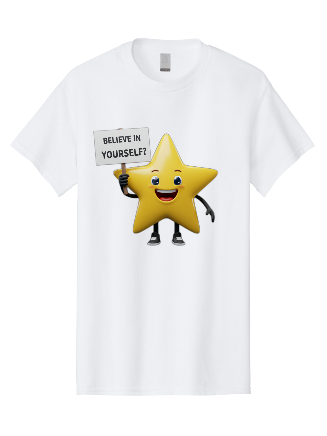 Believe-In-Yourself-1 Men'S Graphic Tee, 100% Cotton, Comfortable Casual Summer Wear, Machine Washable, Motivational Star, Believe In Yourself, Inspirational Quote, Positive Message, Cartoon Character, Happy Emotions, Confidence Booster, Bae126