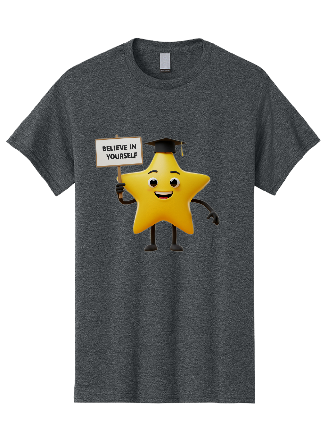 Believe-In-Yourself-10 Men'S Graphic Tee, 100% Cotton, Comfortable Casual Summer Wear, Machine Washable, Motivational Star, Inspirational Quote, Graduation Cap, Self-Confidence, Positivity, Encouragement, Yellow Star Character, Bae127