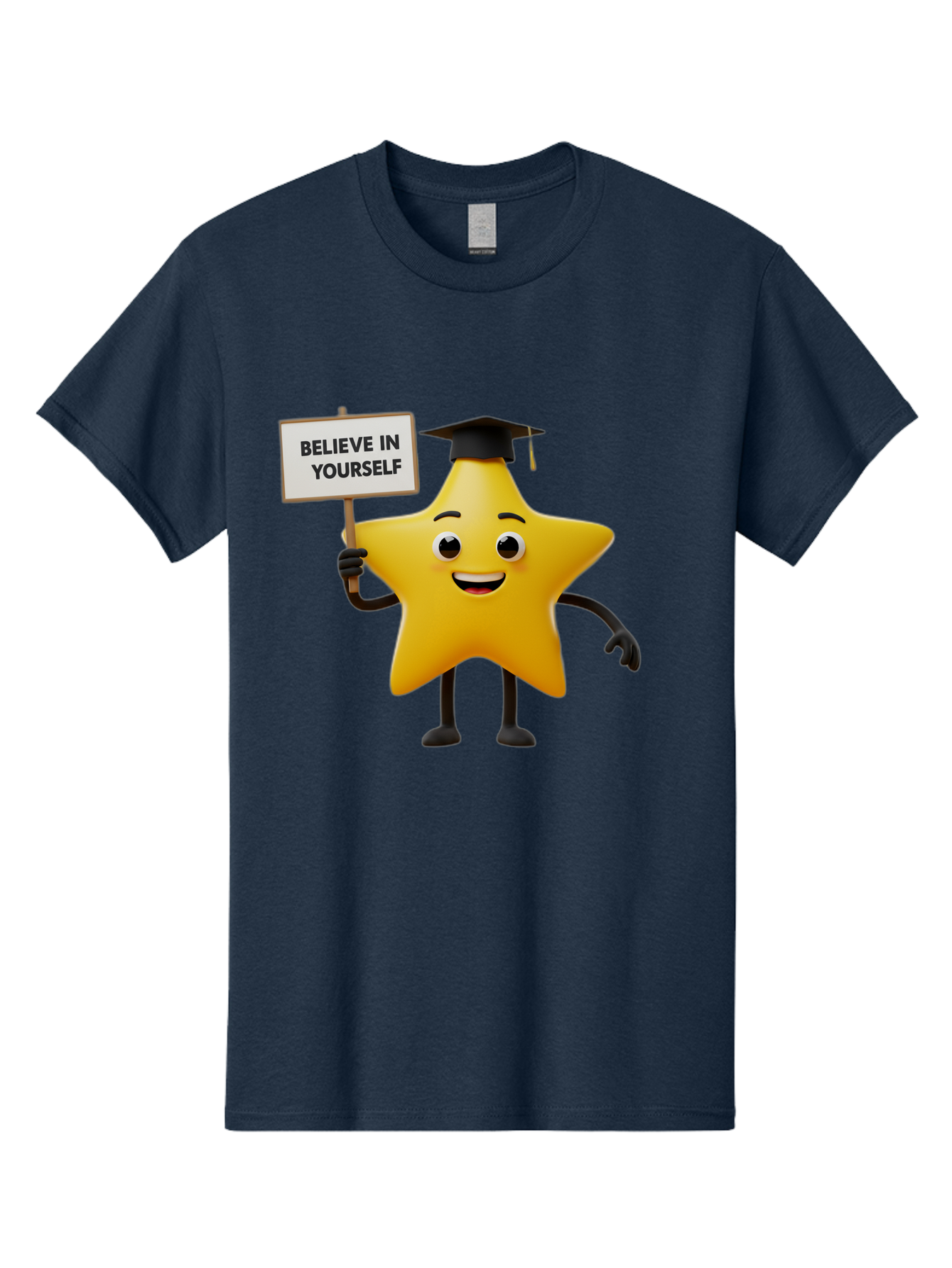 Believe-In-Yourself-10 Men'S Graphic Tee, 100% Cotton, Comfortable Casual Summer Wear, Machine Washable, Motivational Star, Inspirational Quote, Graduation Cap, Self-Confidence, Positivity, Encouragement, Yellow Star Character, Bae127