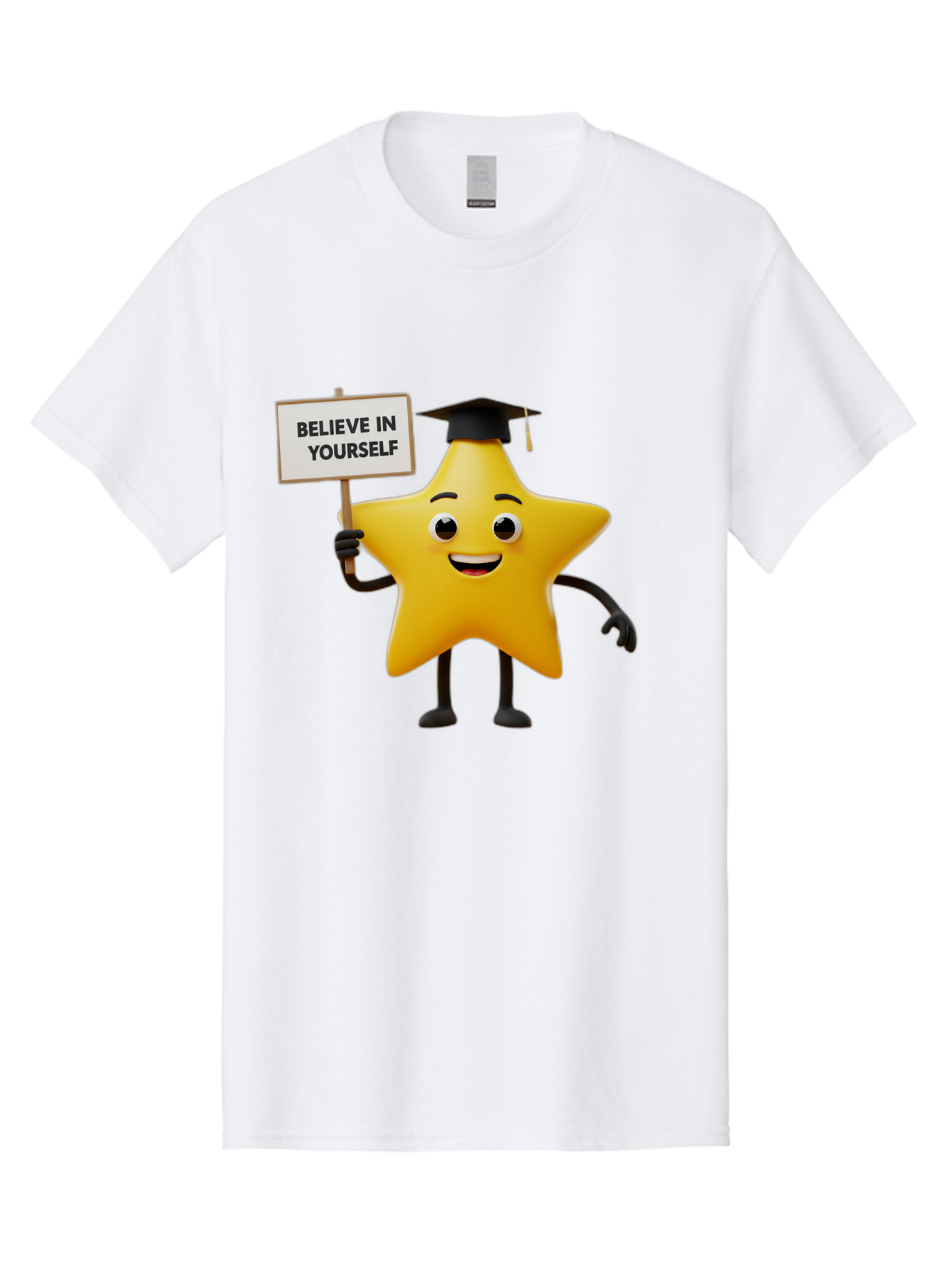 Believe-In-Yourself-10 Men'S Graphic Tee, 100% Cotton, Comfortable Casual Summer Wear, Machine Washable, Motivational Star, Inspirational Quote, Graduation Cap, Self-Confidence, Positivity, Encouragement, Yellow Star Character, Bae127