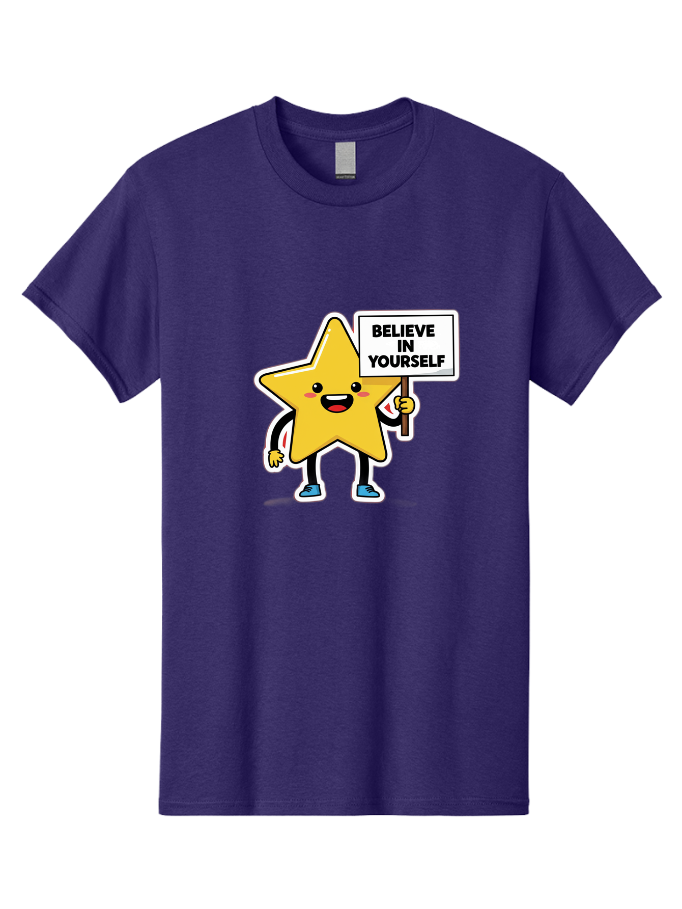 Believe-In-Yourself-2 Men'S Graphic Tee, 100% Cotton, Comfortable Casual Summer Wear, Machine Washable, Motivational Star, Positive Affirmation, Inspiring Cartoon Character, Confidence Booster, Self-Empowerment Message, Yellow Star Character, Bae128