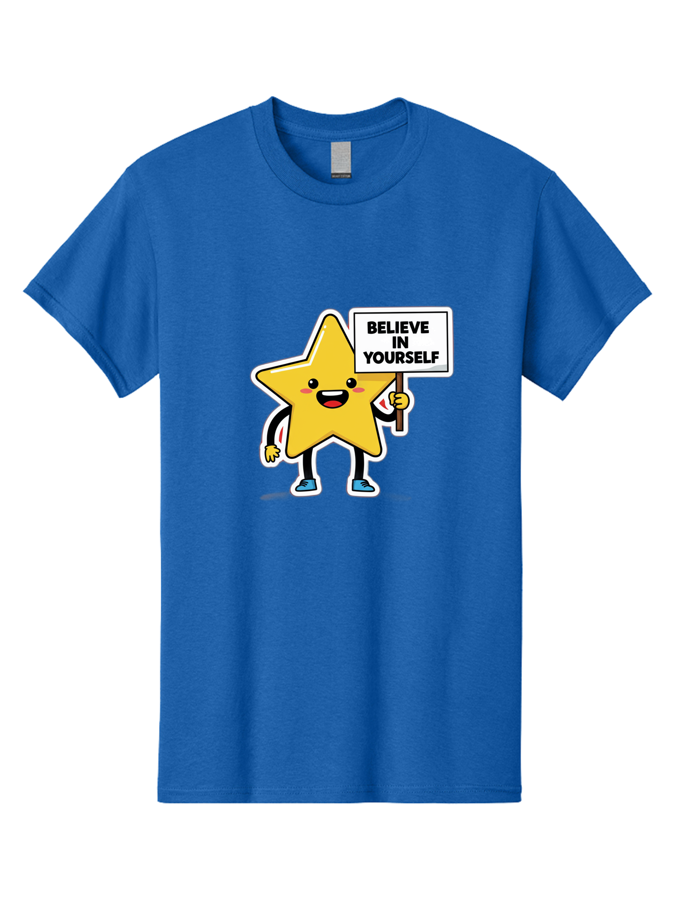 Believe-In-Yourself-2 Men'S Graphic Tee, 100% Cotton, Comfortable Casual Summer Wear, Machine Washable, Motivational Star, Positive Affirmation, Inspiring Cartoon Character, Confidence Booster, Self-Empowerment Message, Yellow Star Character, Bae128