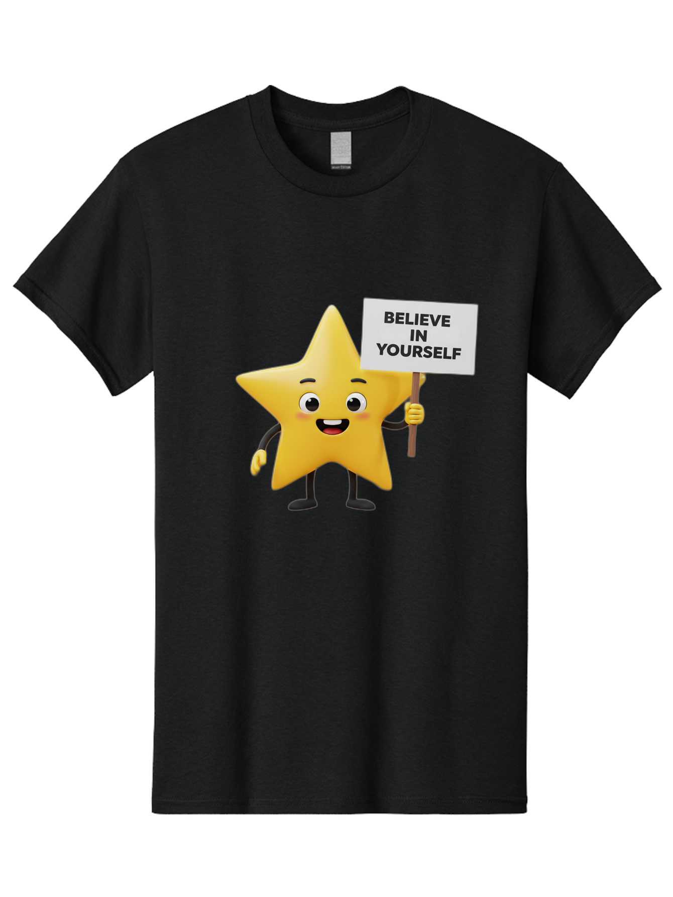 Believe-In-Yourself-3 Men'S Graphic Tee, 100% Cotton, Comfortable Casual Summer Wear, Machine Washable, Motivational Star Character, Believe In Yourself Sign, Positivity, Encouragement, Confidence Booster, Inspirational Quote, Bae129