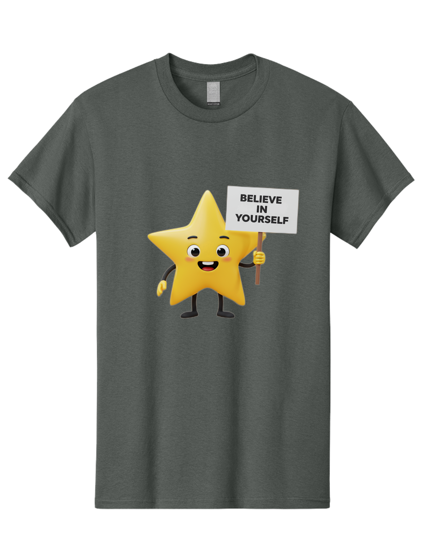 Believe-In-Yourself-3 Men'S Graphic Tee, 100% Cotton, Comfortable Casual Summer Wear, Machine Washable, Motivational Star Character, Believe In Yourself Sign, Positivity, Encouragement, Confidence Booster, Inspirational Quote, Bae129