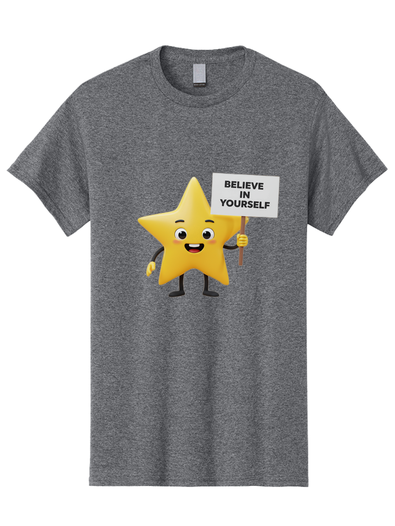 Believe-In-Yourself-3 Men'S Graphic Tee, 100% Cotton, Comfortable Casual Summer Wear, Machine Washable, Motivational Star Character, Believe In Yourself Sign, Positivity, Encouragement, Confidence Booster, Inspirational Quote, Bae129