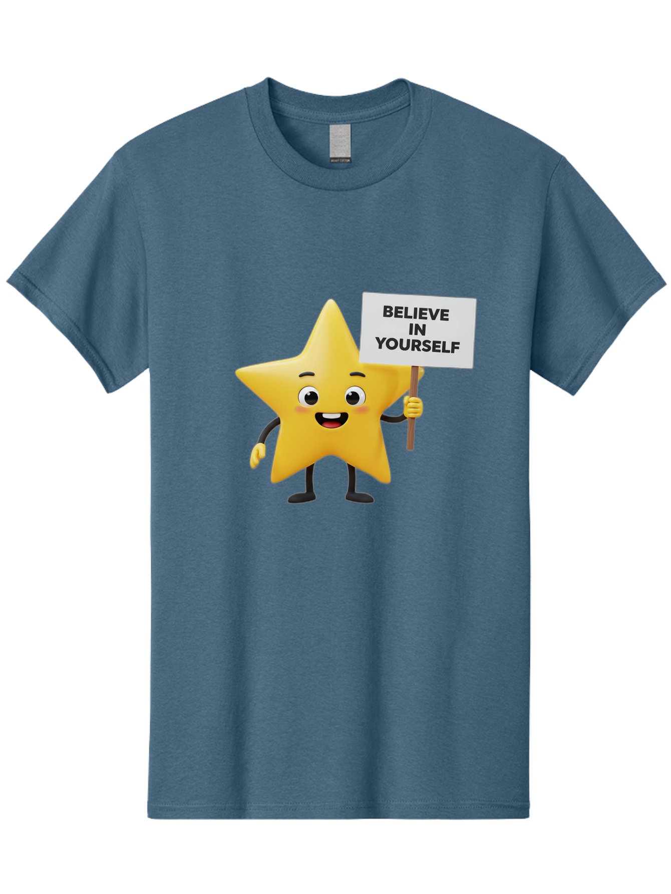 Believe-In-Yourself-3 Men'S Graphic Tee, 100% Cotton, Comfortable Casual Summer Wear, Machine Washable, Motivational Star Character, Believe In Yourself Sign, Positivity, Encouragement, Confidence Booster, Inspirational Quote, Bae129