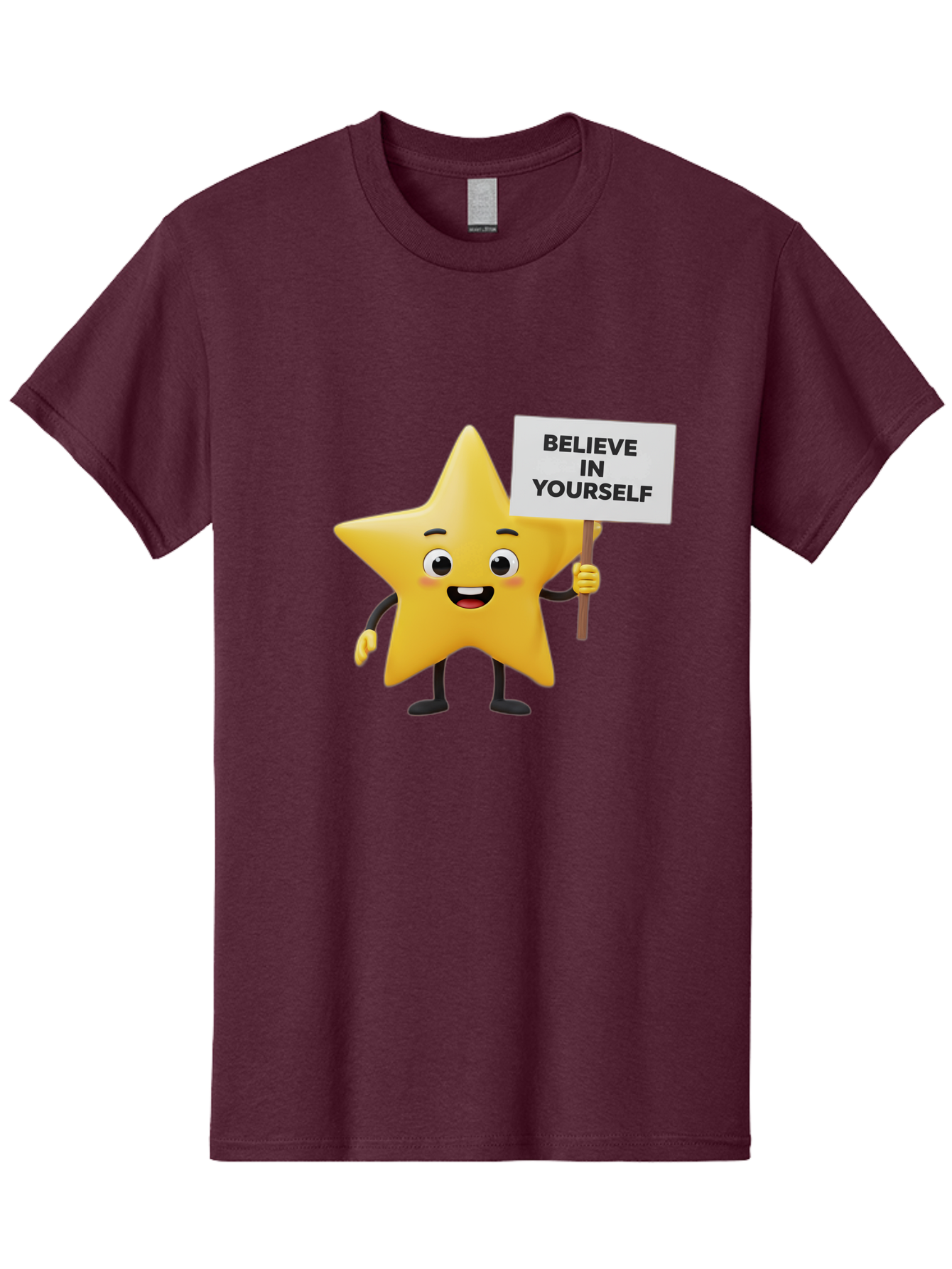 Believe-In-Yourself-3 Men'S Graphic Tee, 100% Cotton, Comfortable Casual Summer Wear, Machine Washable, Motivational Star Character, Believe In Yourself Sign, Positivity, Encouragement, Confidence Booster, Inspirational Quote, Bae129
