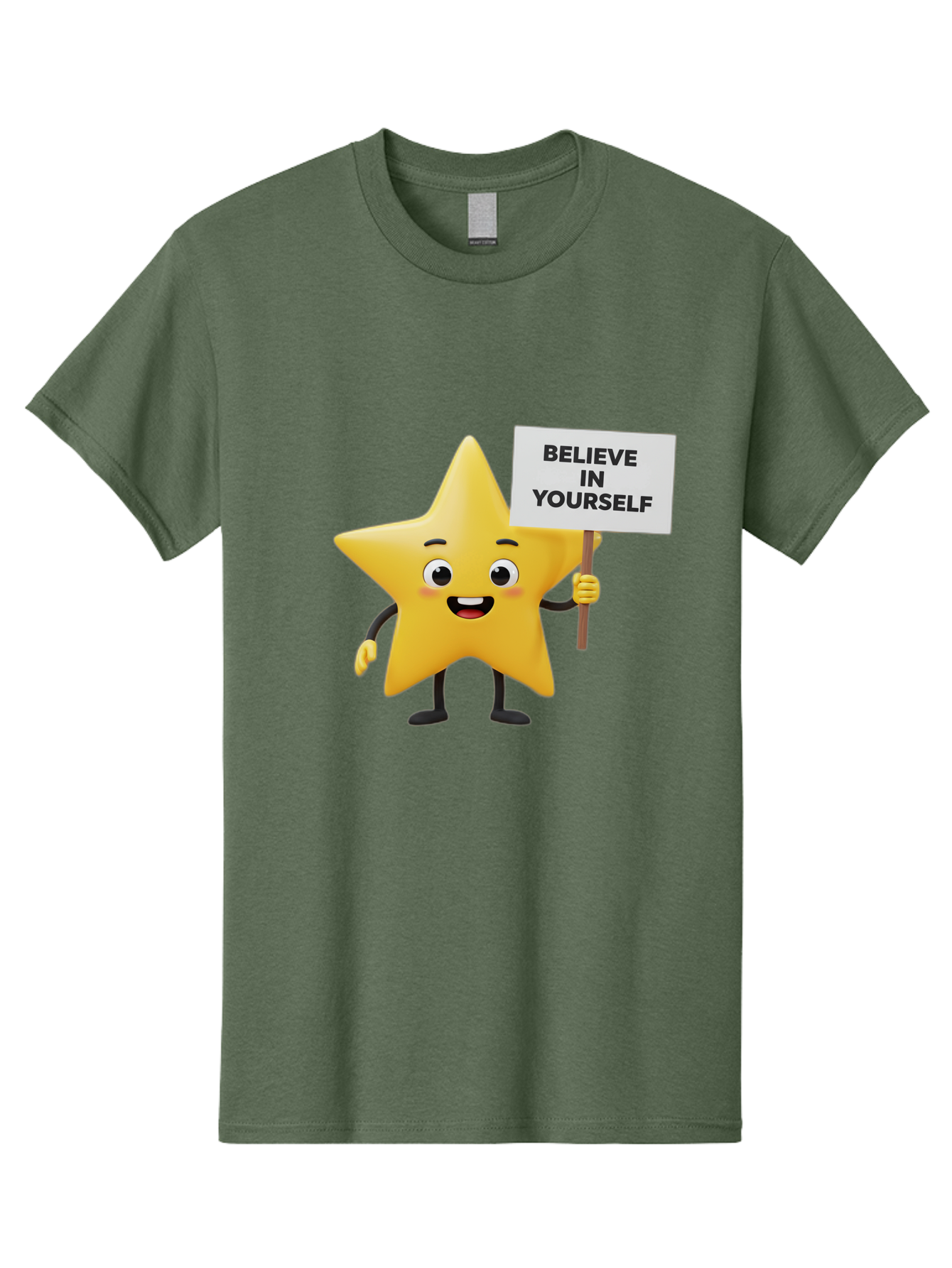 Believe-In-Yourself-3 Men'S Graphic Tee, 100% Cotton, Comfortable Casual Summer Wear, Machine Washable, Motivational Star Character, Believe In Yourself Sign, Positivity, Encouragement, Confidence Booster, Inspirational Quote, Bae129