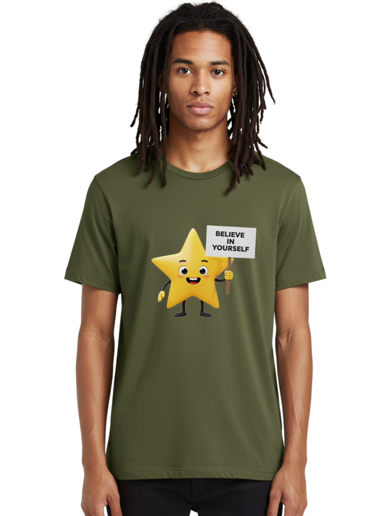 Believe-In-Yourself-3 Men'S Graphic Tee, 100% Cotton, Comfortable Casual Summer Wear, Machine Washable, Motivational Star Character, Believe In Yourself Sign, Positivity, Encouragement, Confidence Booster, Inspirational Quote, Bae129