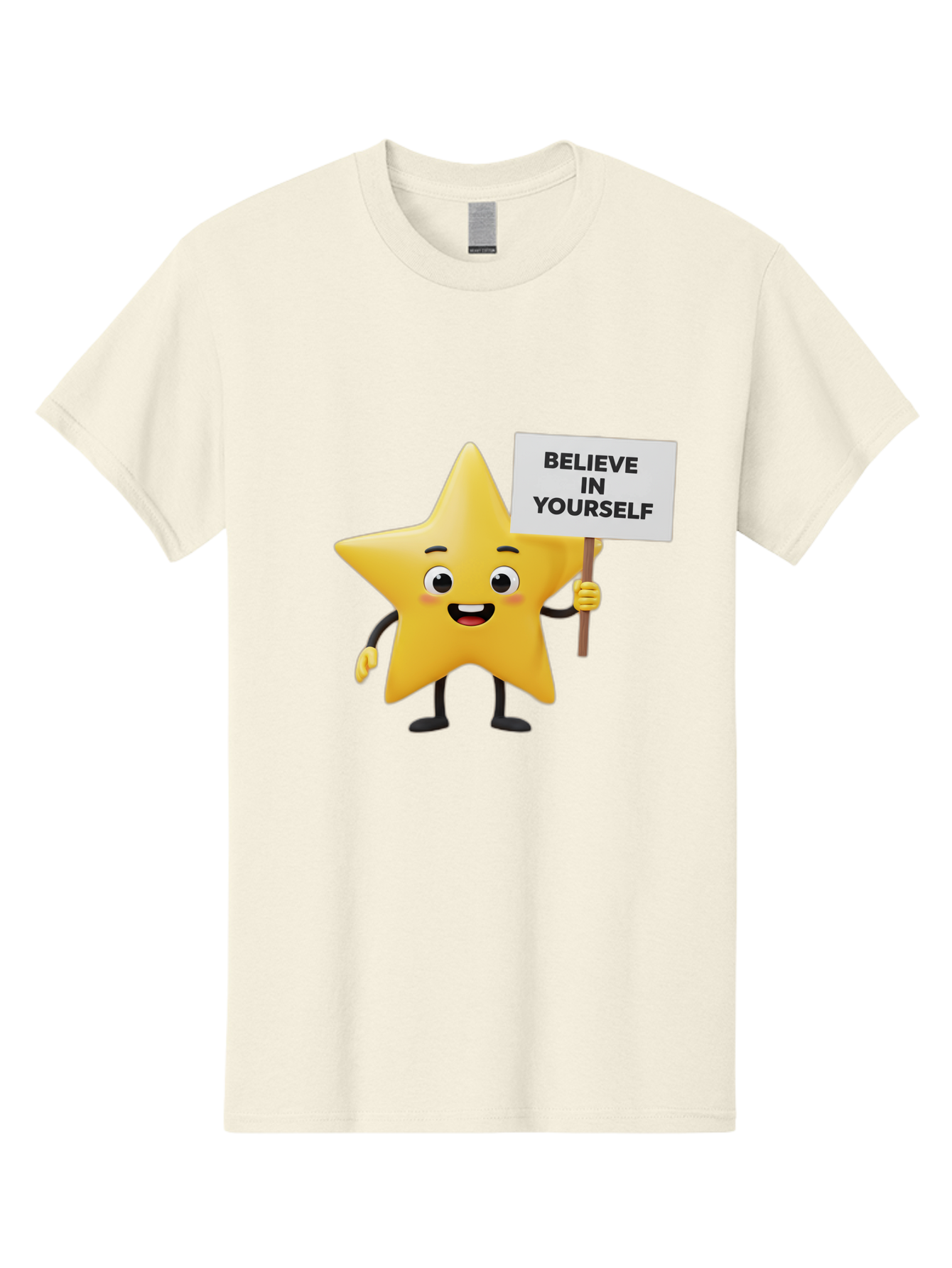 Believe-In-Yourself-3 Men'S Graphic Tee, 100% Cotton, Comfortable Casual Summer Wear, Machine Washable, Motivational Star Character, Believe In Yourself Sign, Positivity, Encouragement, Confidence Booster, Inspirational Quote, Bae129