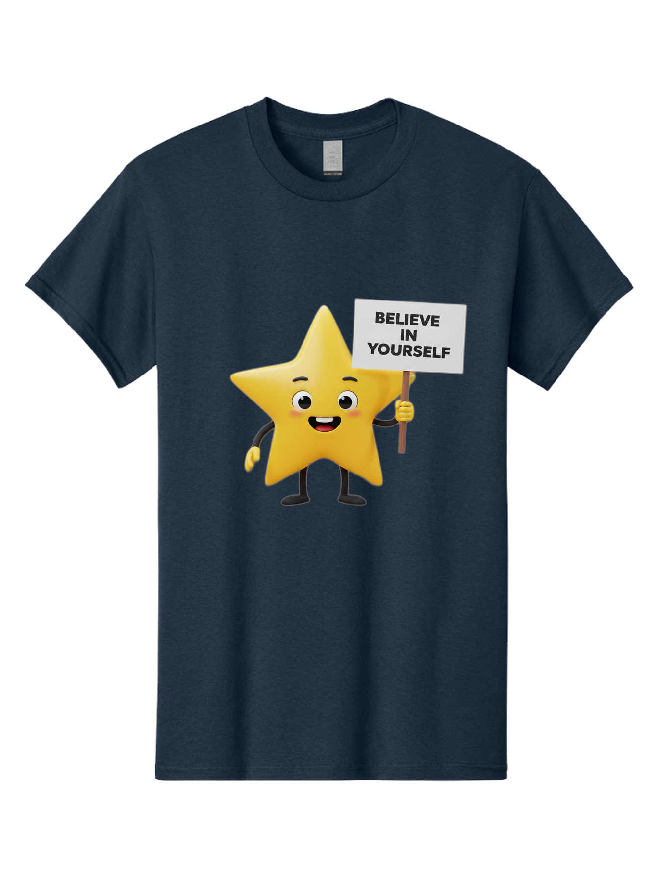Believe-In-Yourself-3 Men'S Graphic Tee, 100% Cotton, Comfortable Casual Summer Wear, Machine Washable, Motivational Star Character, Believe In Yourself Sign, Positivity, Encouragement, Confidence Booster, Inspirational Quote, Bae129