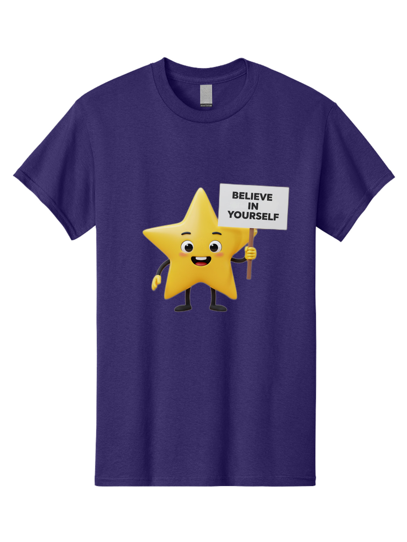 Believe-In-Yourself-3 Men'S Graphic Tee, 100% Cotton, Comfortable Casual Summer Wear, Machine Washable, Motivational Star Character, Believe In Yourself Sign, Positivity, Encouragement, Confidence Booster, Inspirational Quote, Bae129