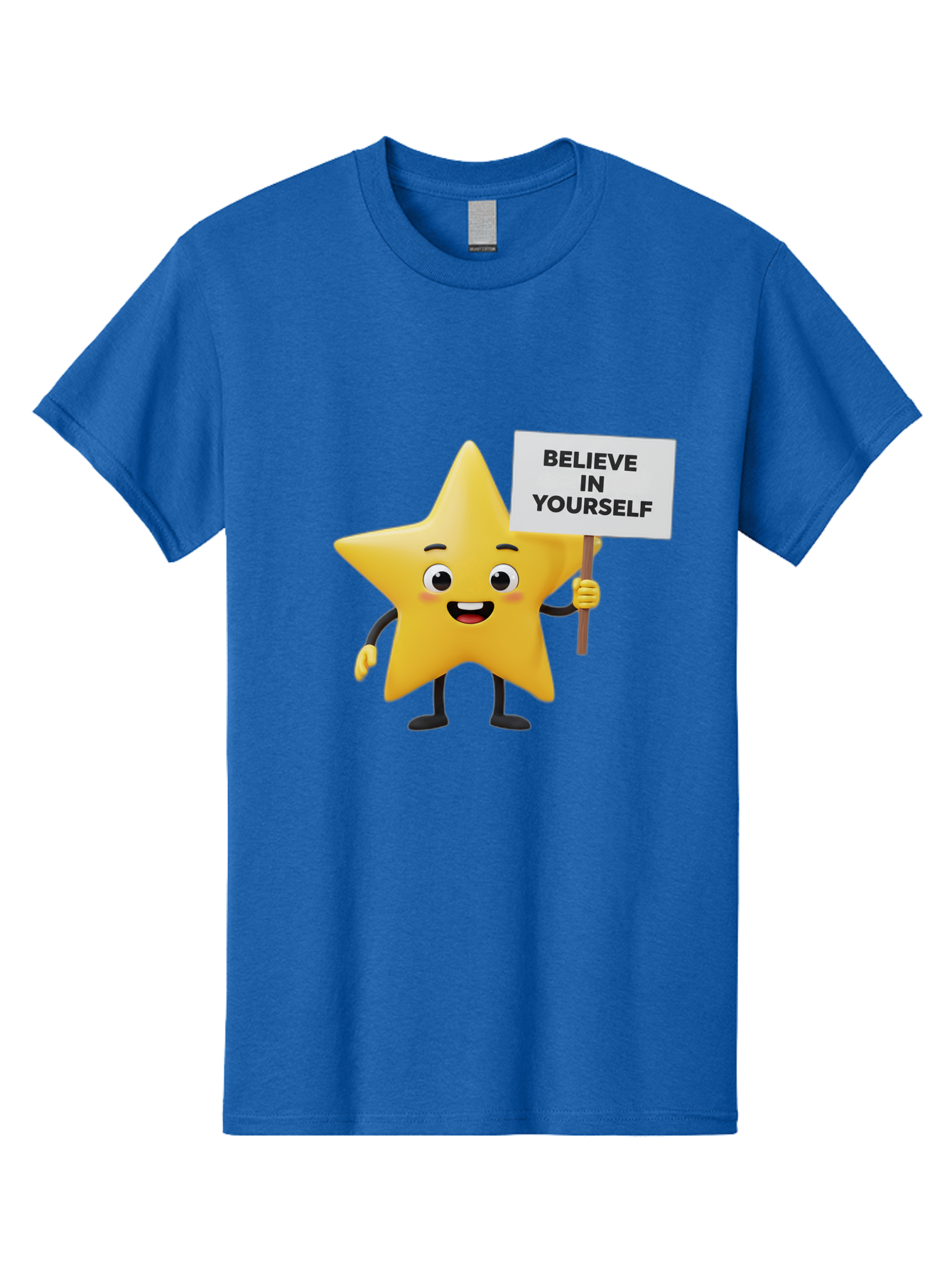 Believe-In-Yourself-3 Men'S Graphic Tee, 100% Cotton, Comfortable Casual Summer Wear, Machine Washable, Motivational Star Character, Believe In Yourself Sign, Positivity, Encouragement, Confidence Booster, Inspirational Quote, Bae129