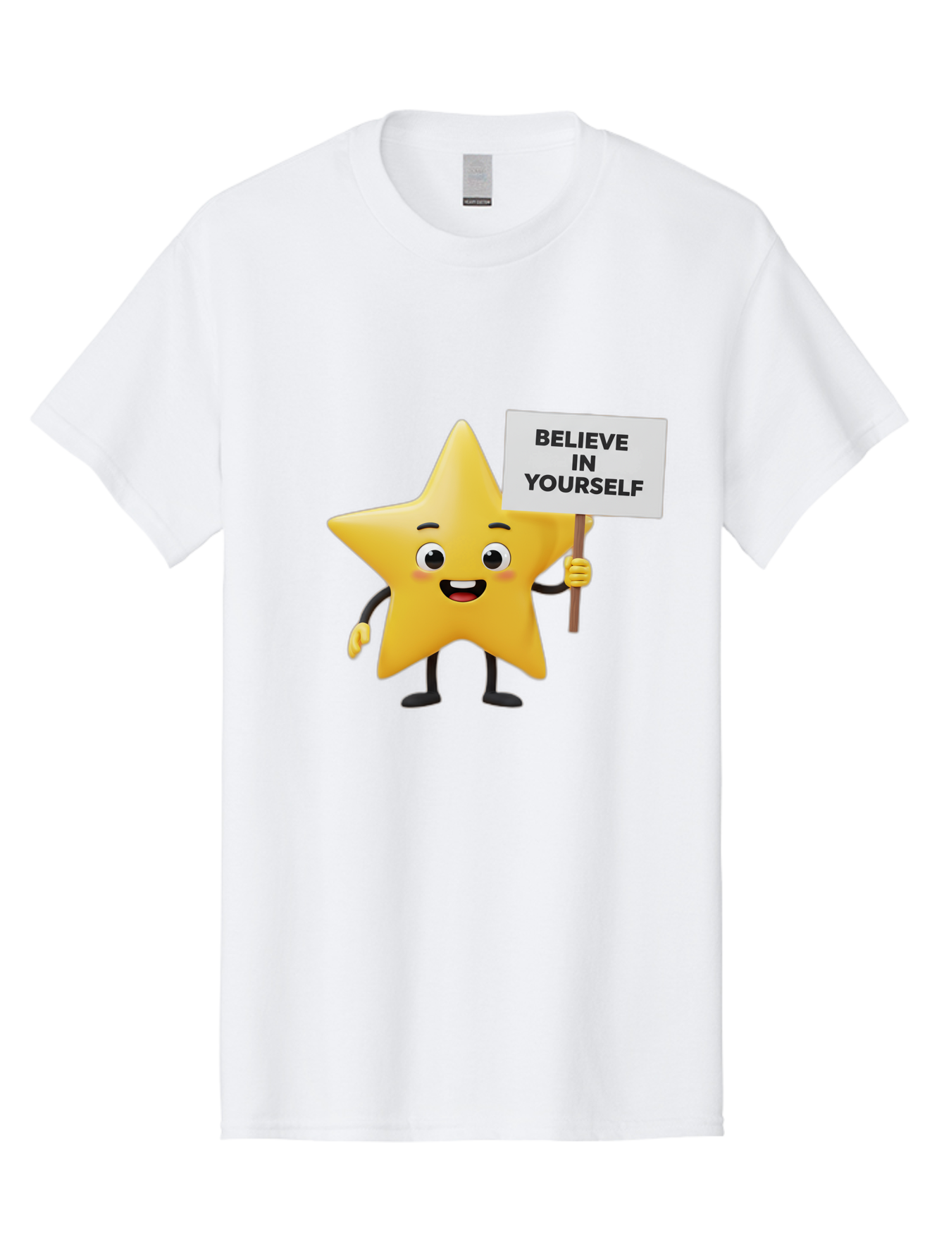 Believe-In-Yourself-3 Men'S Graphic Tee, 100% Cotton, Comfortable Casual Summer Wear, Machine Washable, Motivational Star Character, Believe In Yourself Sign, Positivity, Encouragement, Confidence Booster, Inspirational Quote, Bae129