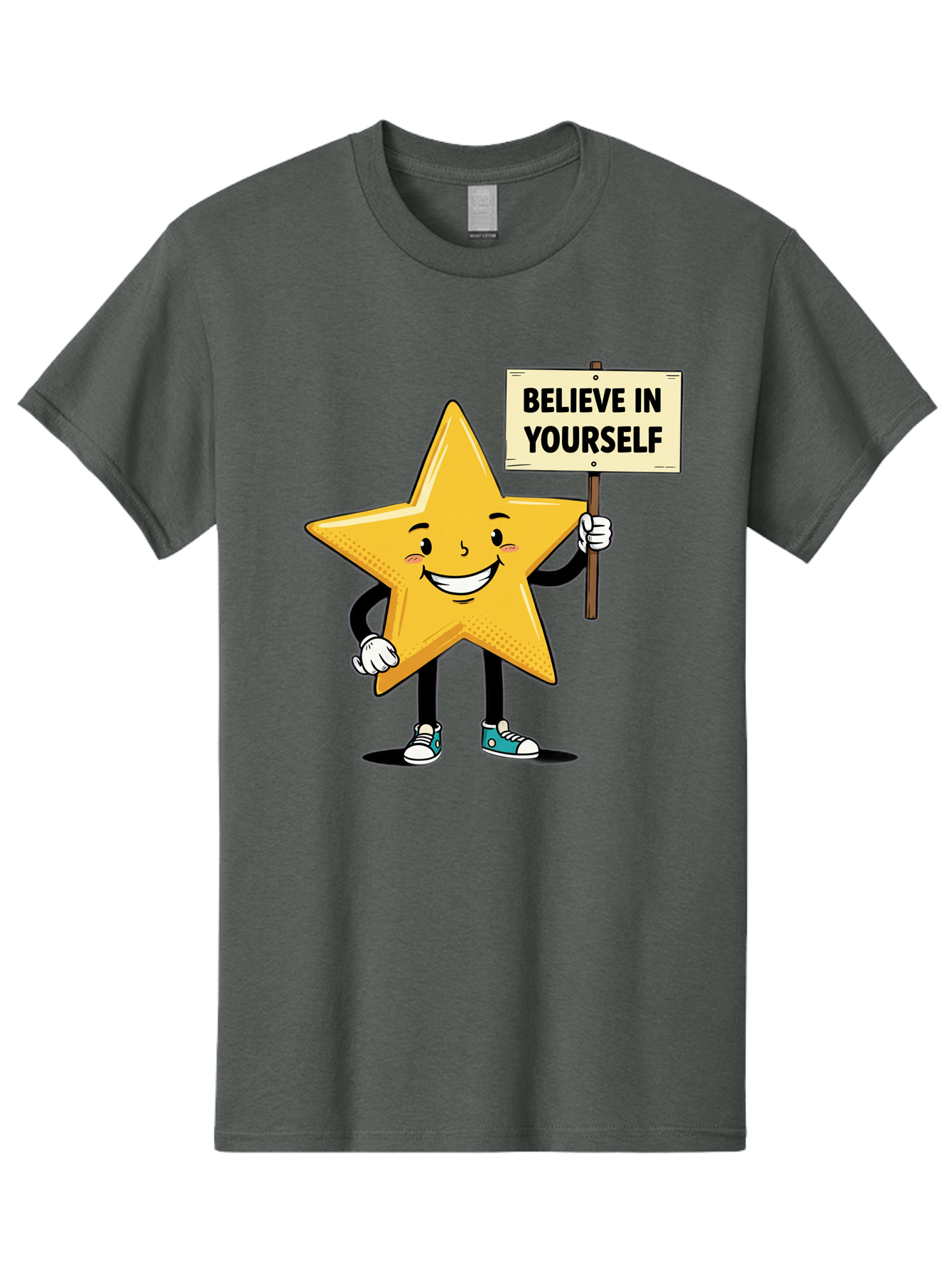 Believe-In-Yourself-4 Men'S Graphic Tee, 100% Cotton, Comfortable Casual Summer Wear, Machine Washable, Motivational Star Character, Inspirational Message, Self-Confidence Boost, Positivity, Encouragement, Smiling Star, Cartoon Character, Bae130