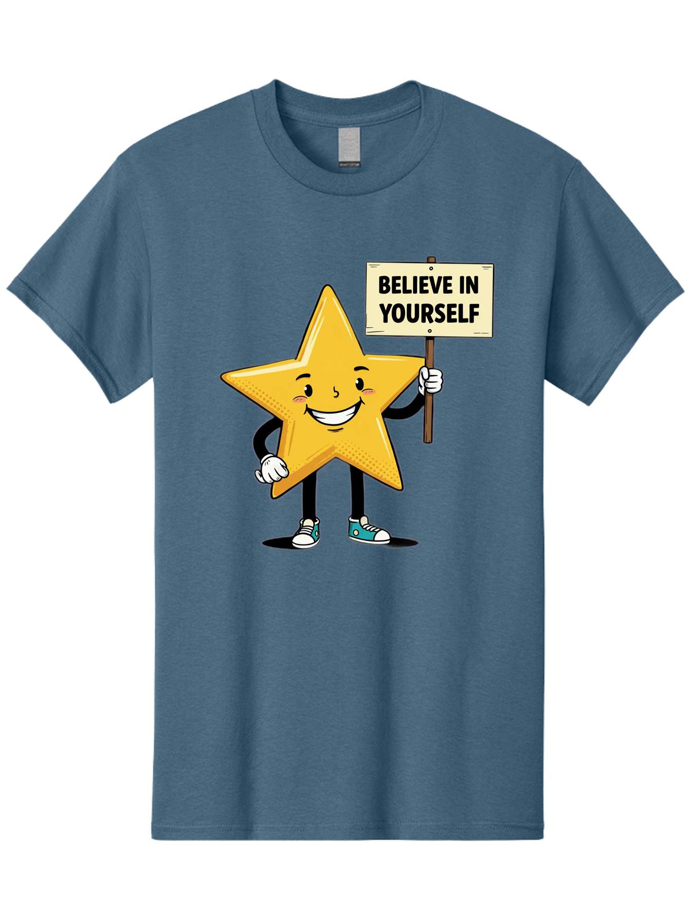 Believe-In-Yourself-4 Men'S Graphic Tee, 100% Cotton, Comfortable Casual Summer Wear, Machine Washable, Motivational Star Character, Inspirational Message, Self-Confidence Boost, Positivity, Encouragement, Smiling Star, Cartoon Character, Bae130