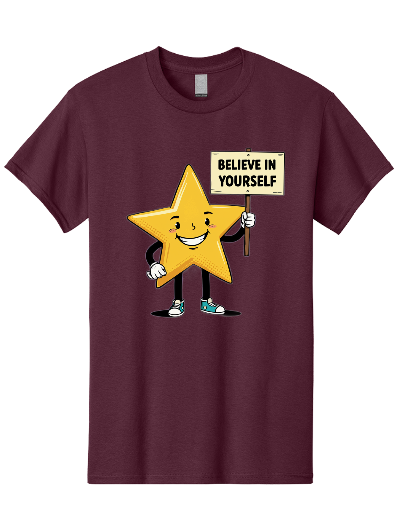 Believe-In-Yourself-4 Men'S Graphic Tee, 100% Cotton, Comfortable Casual Summer Wear, Machine Washable, Motivational Star Character, Inspirational Message, Self-Confidence Boost, Positivity, Encouragement, Smiling Star, Cartoon Character, Bae130