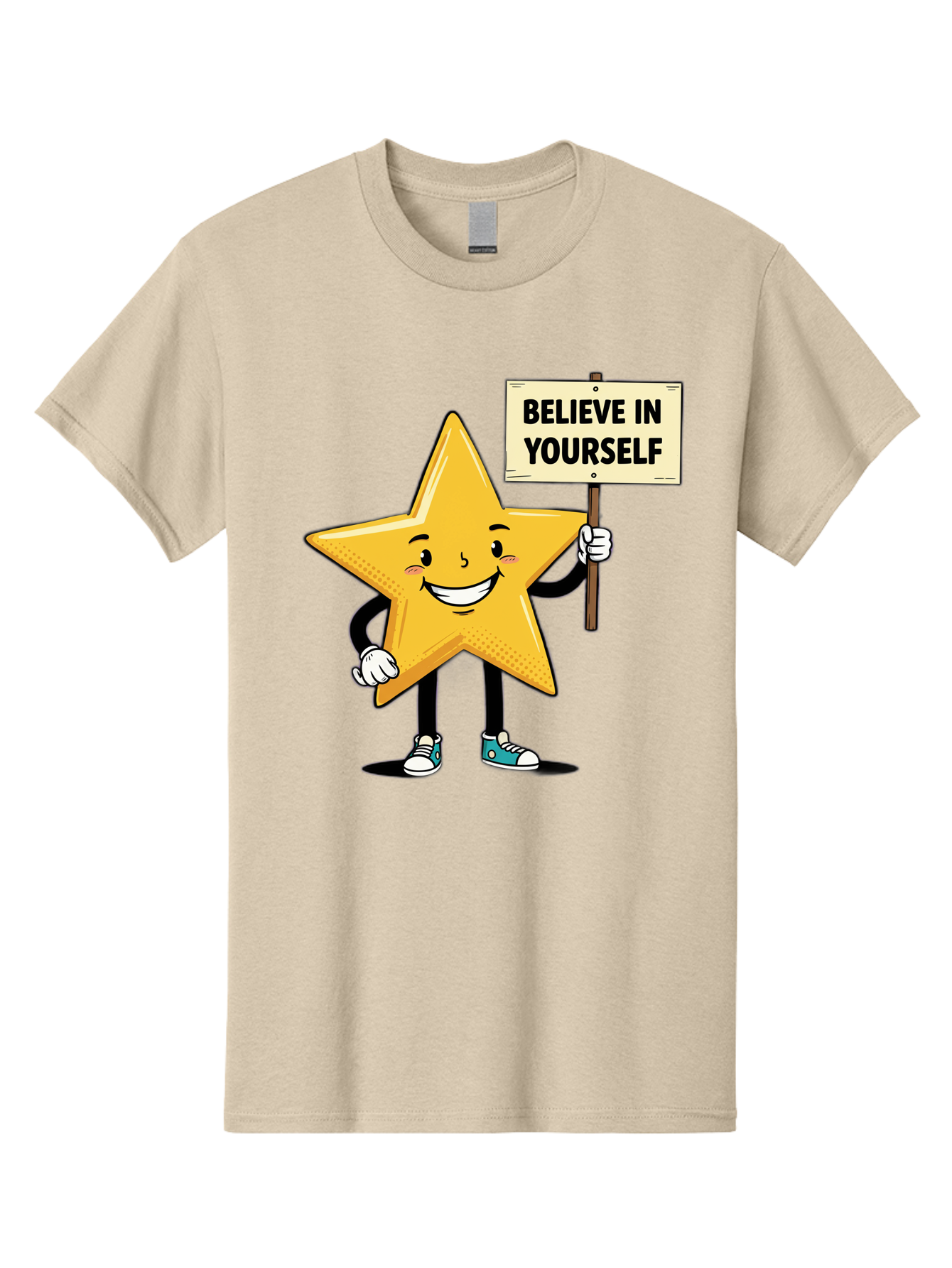 Believe-In-Yourself-4 Men'S Graphic Tee, 100% Cotton, Comfortable Casual Summer Wear, Machine Washable, Motivational Star Character, Inspirational Message, Self-Confidence Boost, Positivity, Encouragement, Smiling Star, Cartoon Character, Bae130