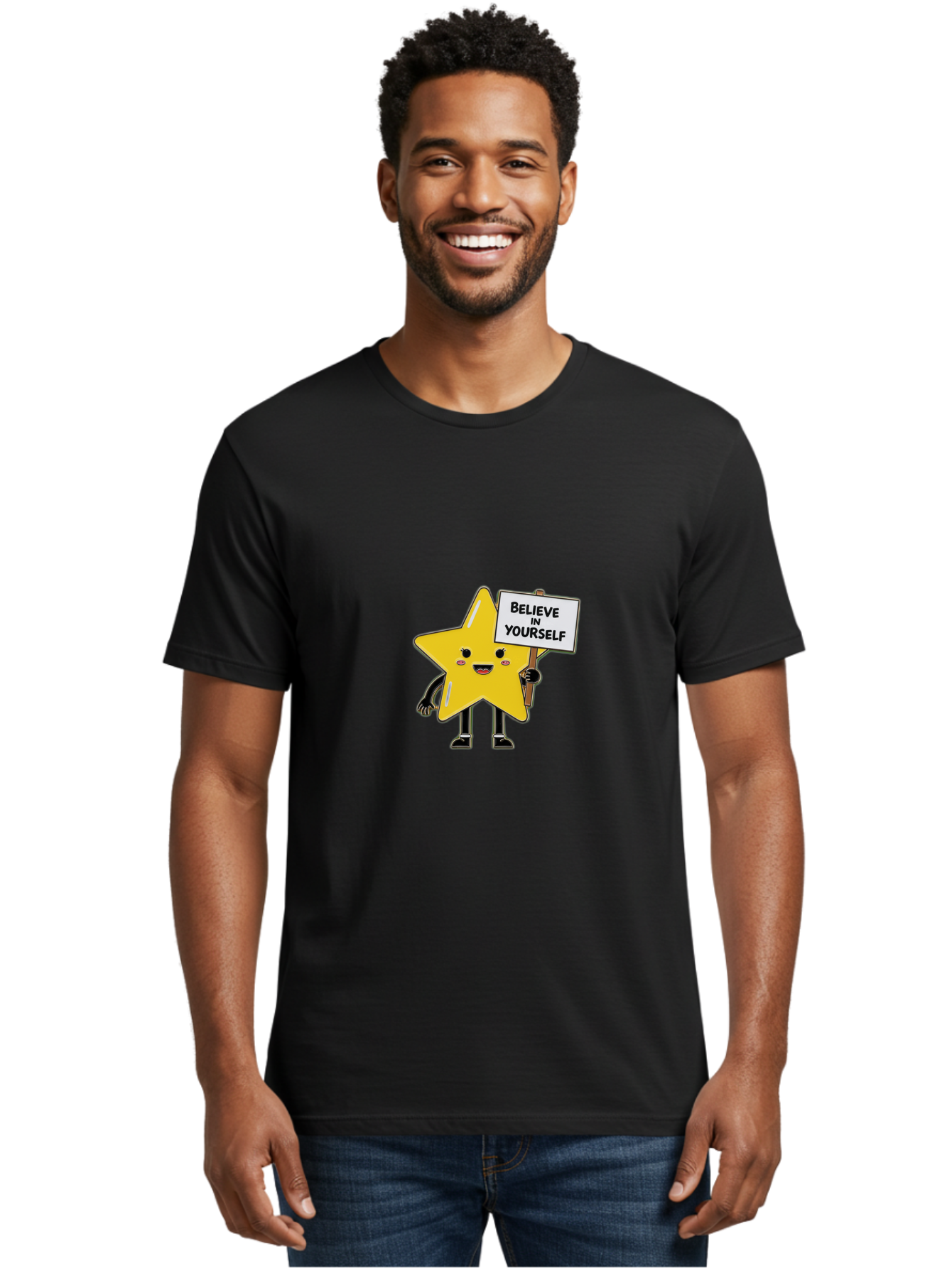 Believe-In-Yourself-5 Men'S Graphic Tee, 100% Cotton, Comfortable Casual Summer Wear, Machine Washable, Motivational Star, Believe In Yourself, Positivity, Inspiration, Confidence, Empowerment, Self-Love, Encouragement, Motivational Quotes, Bae131