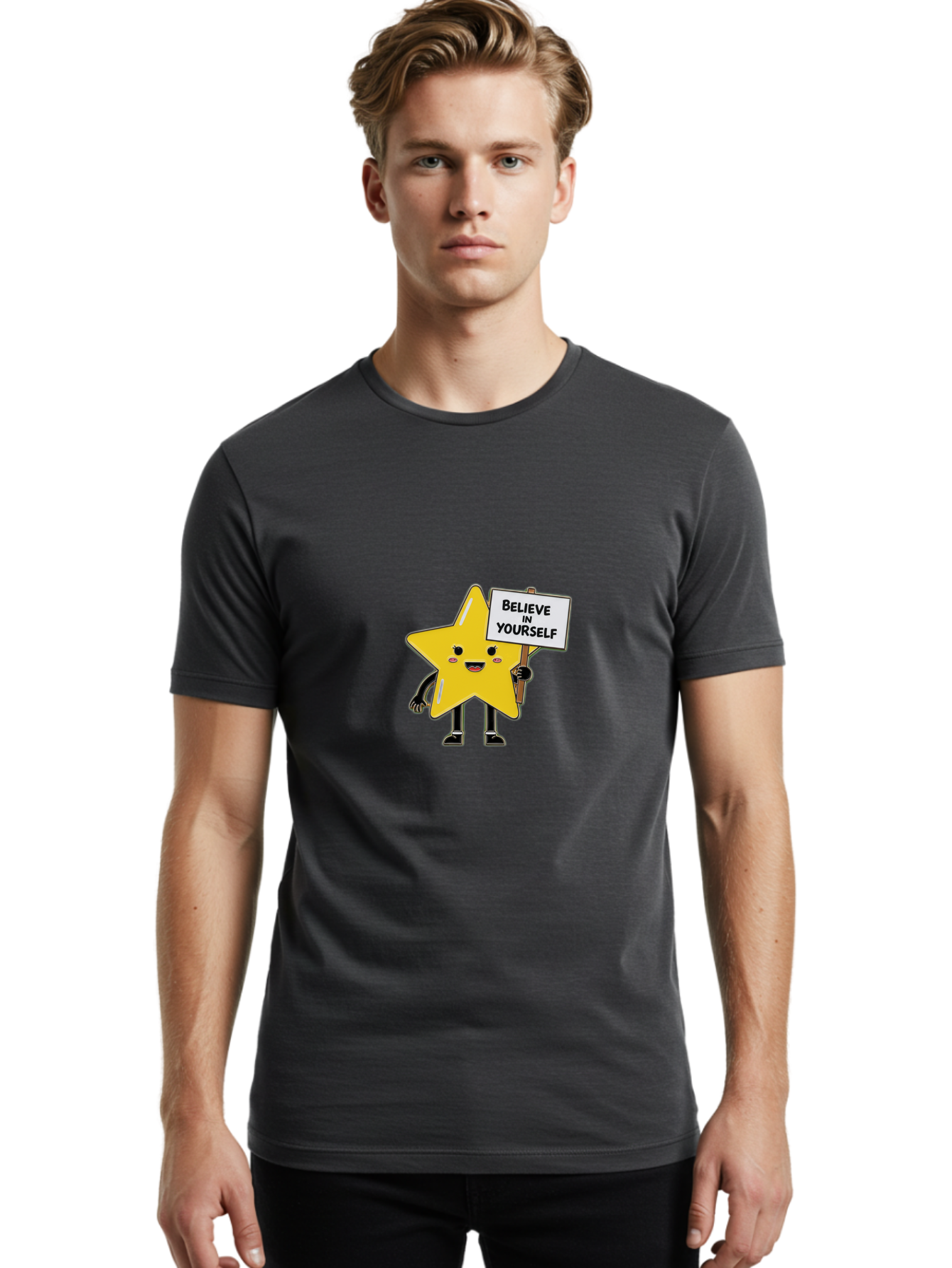 Believe-In-Yourself-5 Men'S Graphic Tee, 100% Cotton, Comfortable Casual Summer Wear, Machine Washable, Motivational Star, Believe In Yourself, Positivity, Inspiration, Confidence, Empowerment, Self-Love, Encouragement, Motivational Quotes, Bae131