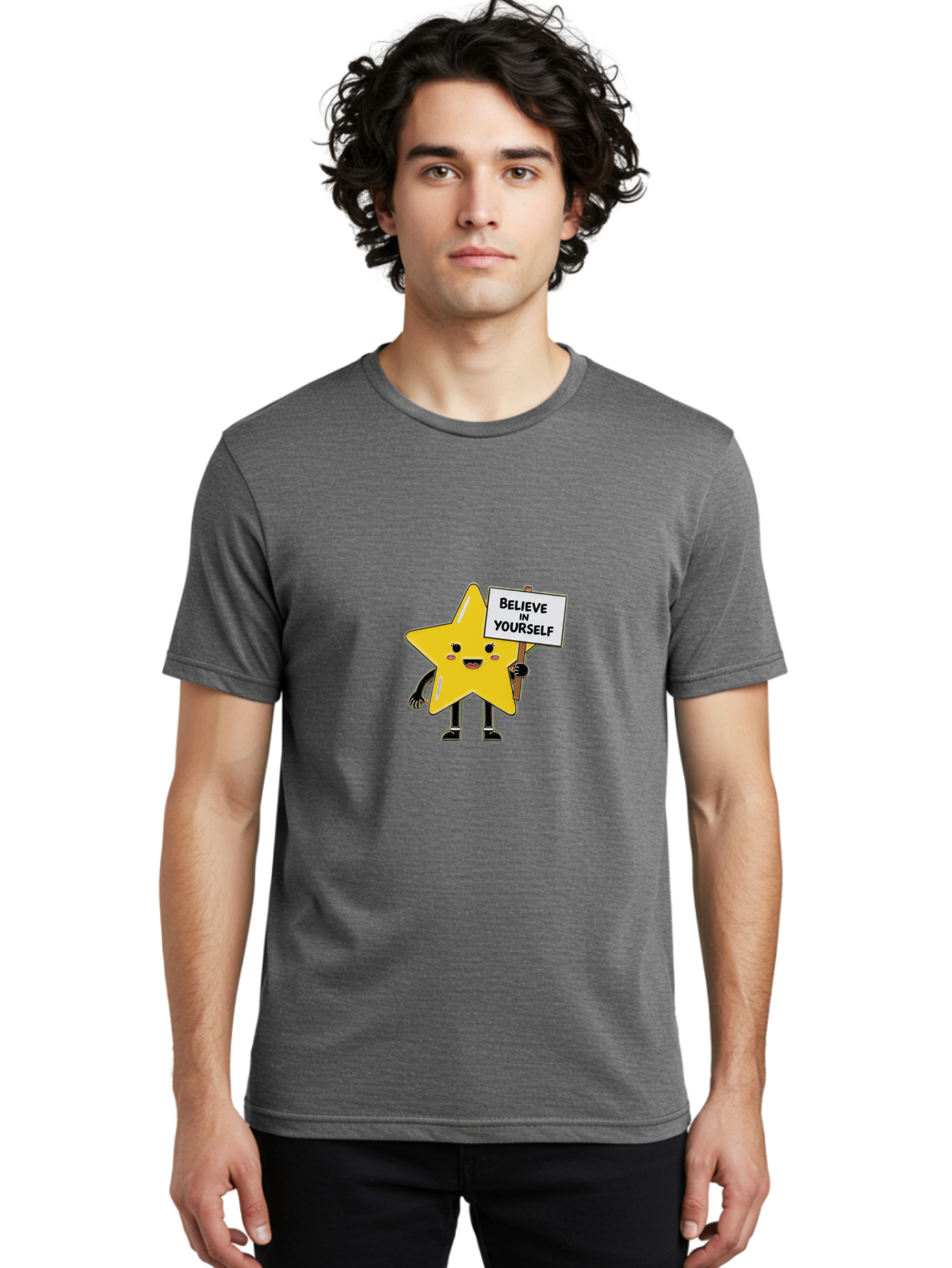 Believe-In-Yourself-5 Men'S Graphic Tee, 100% Cotton, Comfortable Casual Summer Wear, Machine Washable, Motivational Star, Believe In Yourself, Positivity, Inspiration, Confidence, Empowerment, Self-Love, Encouragement, Motivational Quotes, Bae131