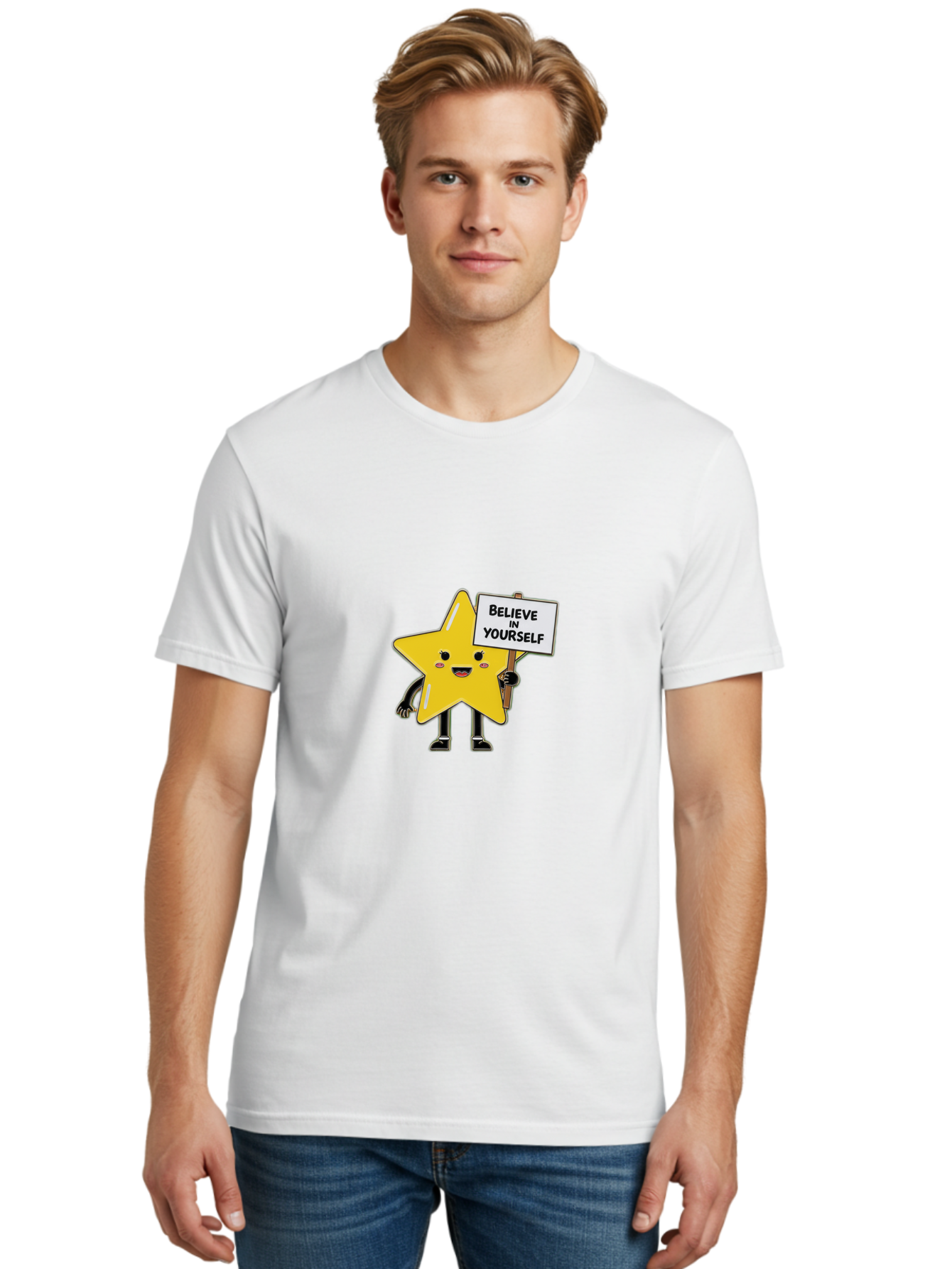 Believe-In-Yourself-5 Men'S Graphic Tee, 100% Cotton, Comfortable Casual Summer Wear, Machine Washable, Motivational Star, Believe In Yourself, Positivity, Inspiration, Confidence, Empowerment, Self-Love, Encouragement, Motivational Quotes, Bae131