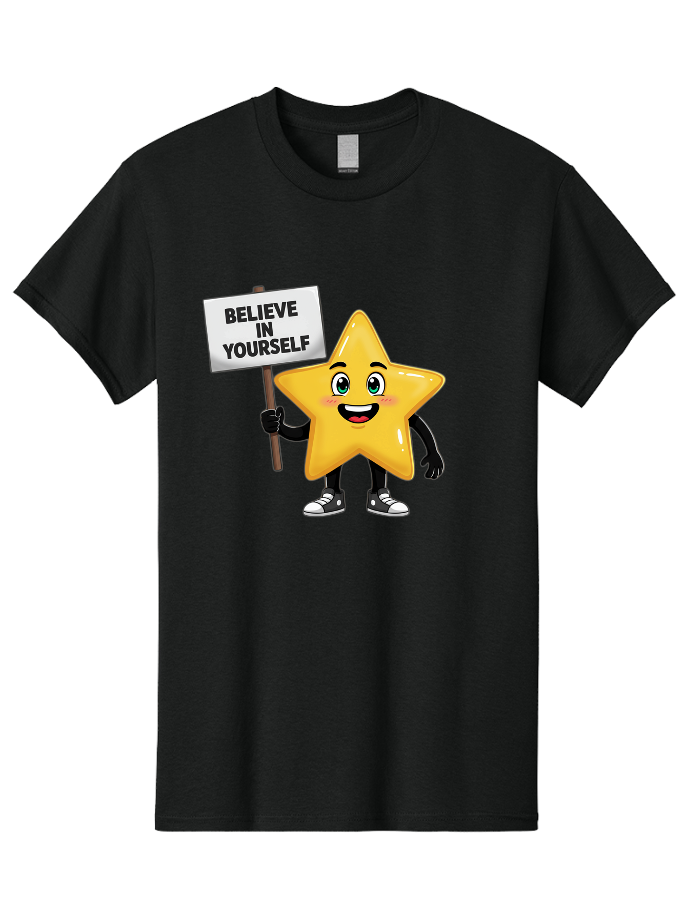 Believe-In-Yourself-7 Men'S Graphic Tee, 100% Cotton, Comfortable Casual Summer Wear, Machine Washable, Motivational Star, Positive Affirmation, Believe In Yourself, Inspirational Quote, Cartoon Character, Yellow Star, Motivational Message, Bae133