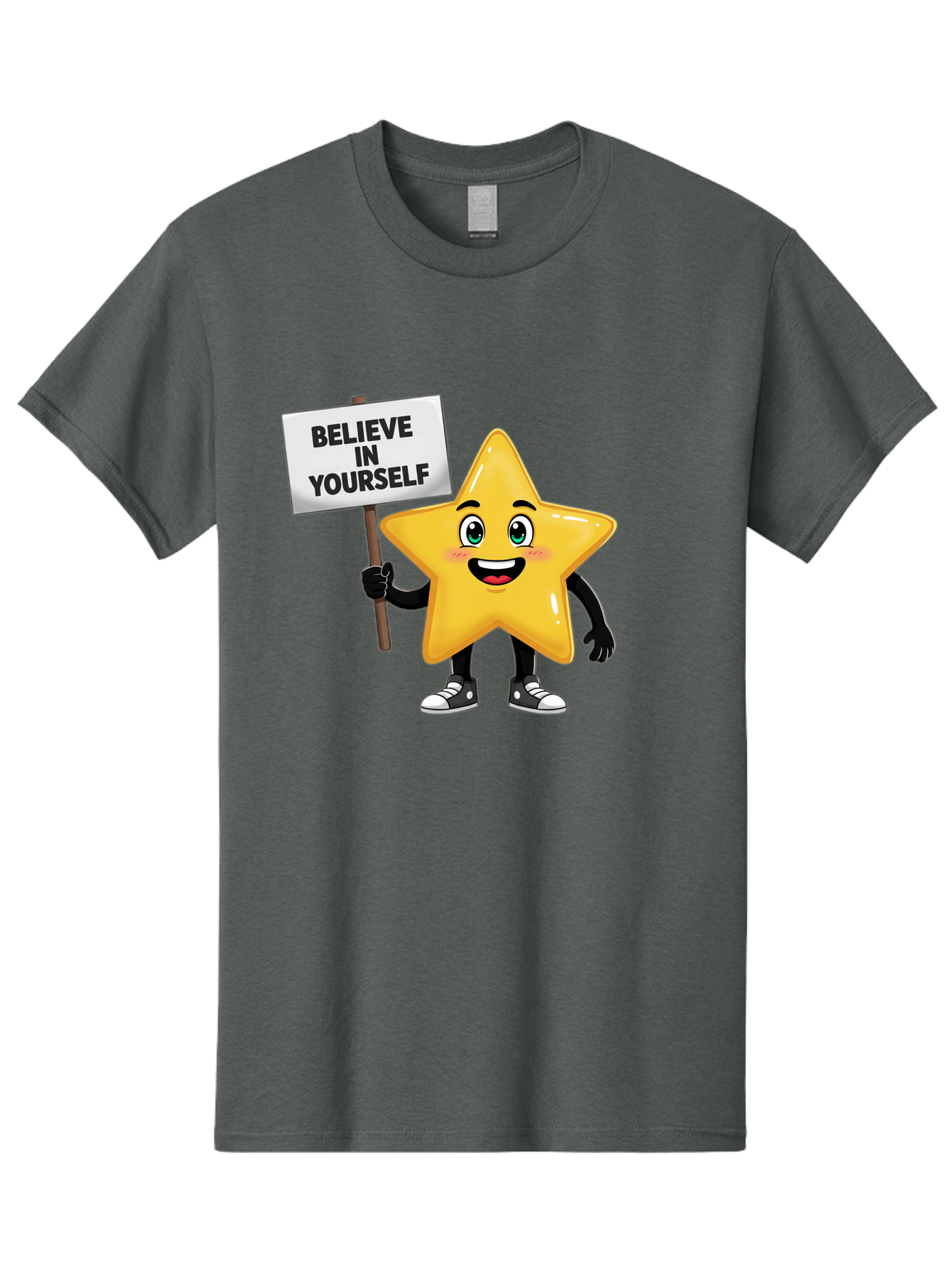 Believe-In-Yourself-7 Men'S Graphic Tee, 100% Cotton, Comfortable Casual Summer Wear, Machine Washable, Motivational Star, Positive Affirmation, Believe In Yourself, Inspirational Quote, Cartoon Character, Yellow Star, Motivational Message, Bae133