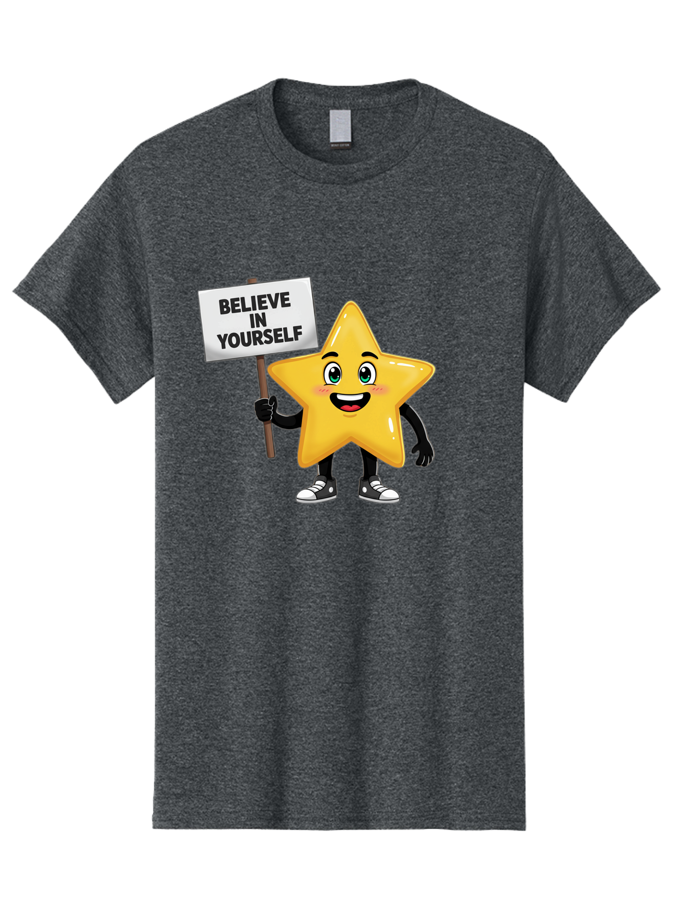 Believe-In-Yourself-7 Men'S Graphic Tee, 100% Cotton, Comfortable Casual Summer Wear, Machine Washable, Motivational Star, Positive Affirmation, Believe In Yourself, Inspirational Quote, Cartoon Character, Yellow Star, Motivational Message, Bae133