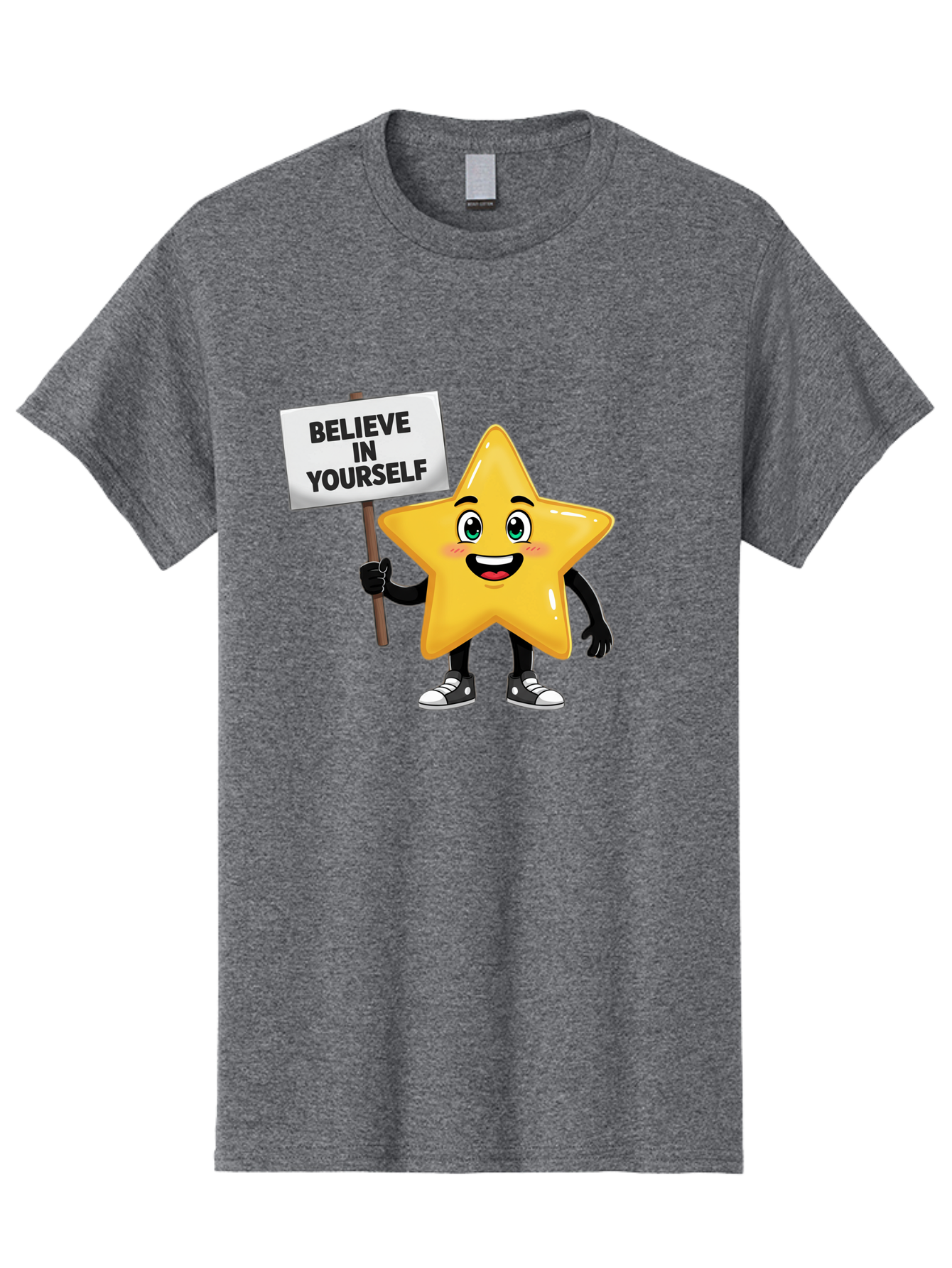 Believe-In-Yourself-7 Men'S Graphic Tee, 100% Cotton, Comfortable Casual Summer Wear, Machine Washable, Motivational Star, Positive Affirmation, Believe In Yourself, Inspirational Quote, Cartoon Character, Yellow Star, Motivational Message, Bae133