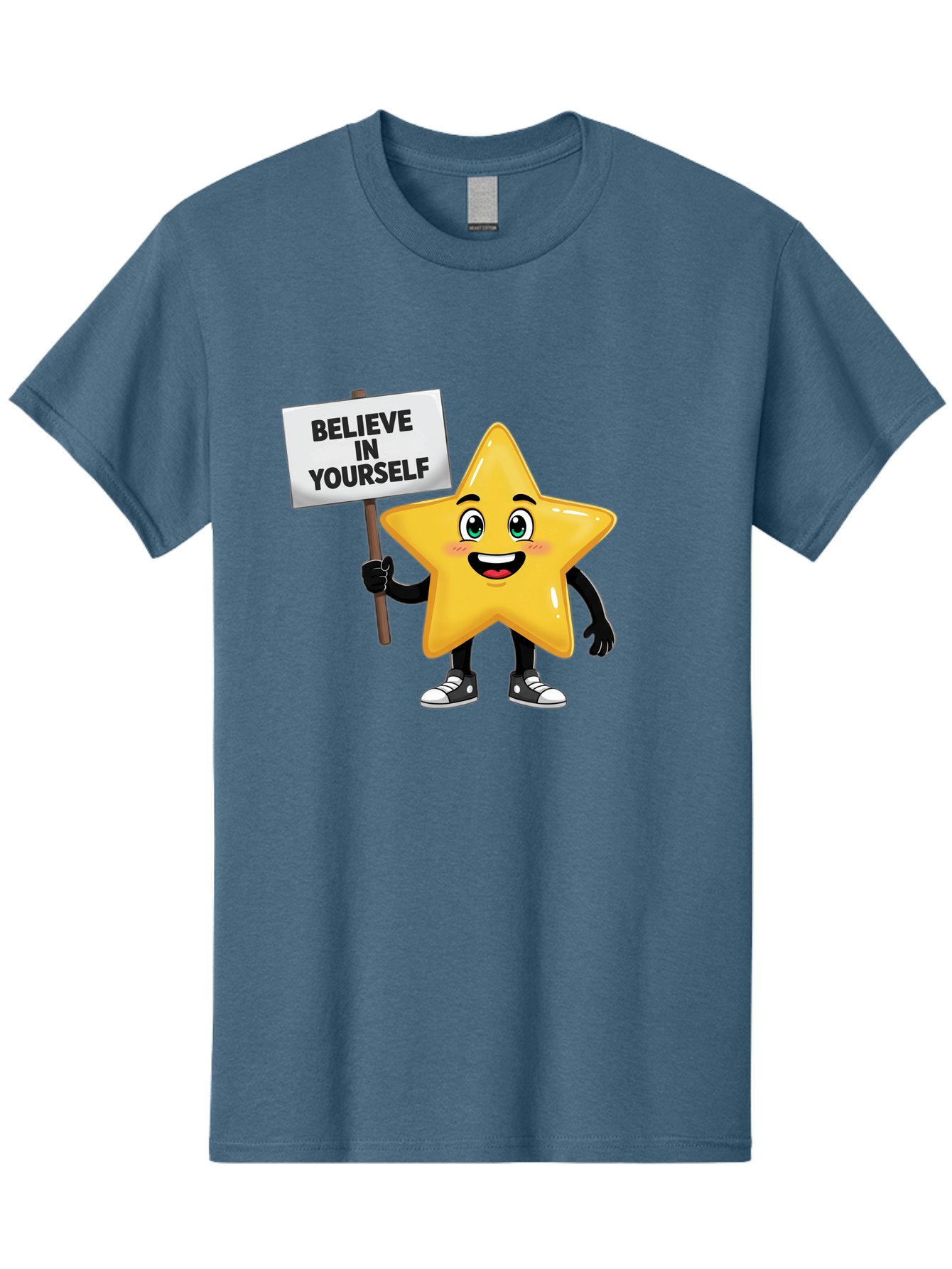 Believe-In-Yourself-7 Men'S Graphic Tee, 100% Cotton, Comfortable Casual Summer Wear, Machine Washable, Motivational Star, Positive Affirmation, Believe In Yourself, Inspirational Quote, Cartoon Character, Yellow Star, Motivational Message, Bae133