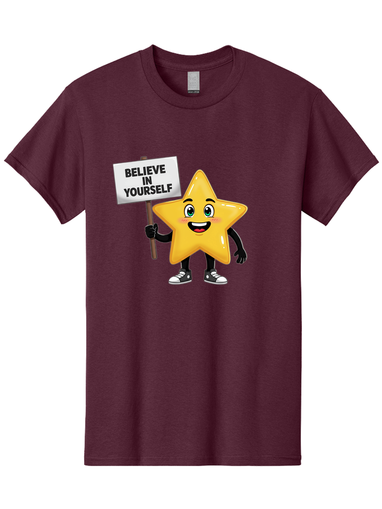 Believe-In-Yourself-7 Men'S Graphic Tee, 100% Cotton, Comfortable Casual Summer Wear, Machine Washable, Motivational Star, Positive Affirmation, Believe In Yourself, Inspirational Quote, Cartoon Character, Yellow Star, Motivational Message, Bae133