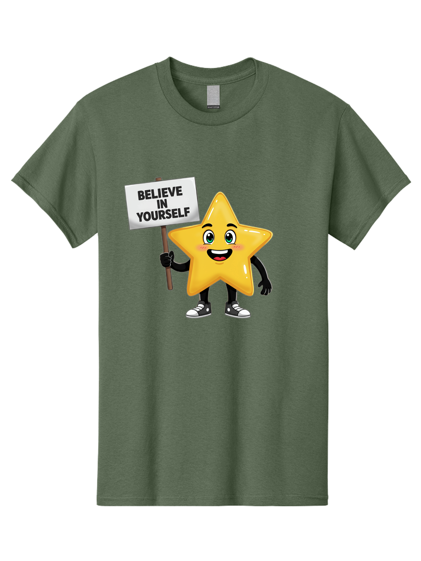 Believe-In-Yourself-7 Men'S Graphic Tee, 100% Cotton, Comfortable Casual Summer Wear, Machine Washable, Motivational Star, Positive Affirmation, Believe In Yourself, Inspirational Quote, Cartoon Character, Yellow Star, Motivational Message, Bae133