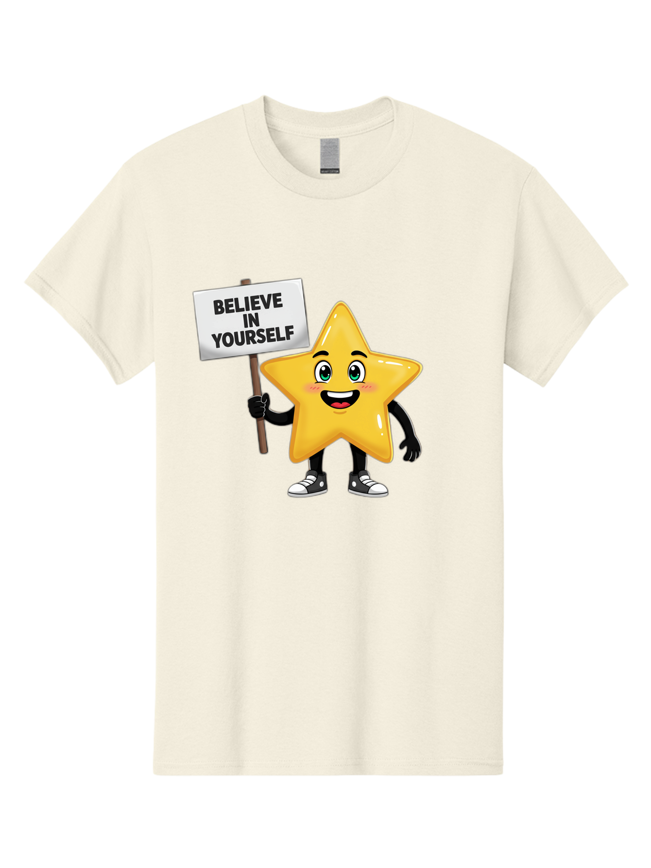 Believe-In-Yourself-7 Men'S Graphic Tee, 100% Cotton, Comfortable Casual Summer Wear, Machine Washable, Motivational Star, Positive Affirmation, Believe In Yourself, Inspirational Quote, Cartoon Character, Yellow Star, Motivational Message, Bae133