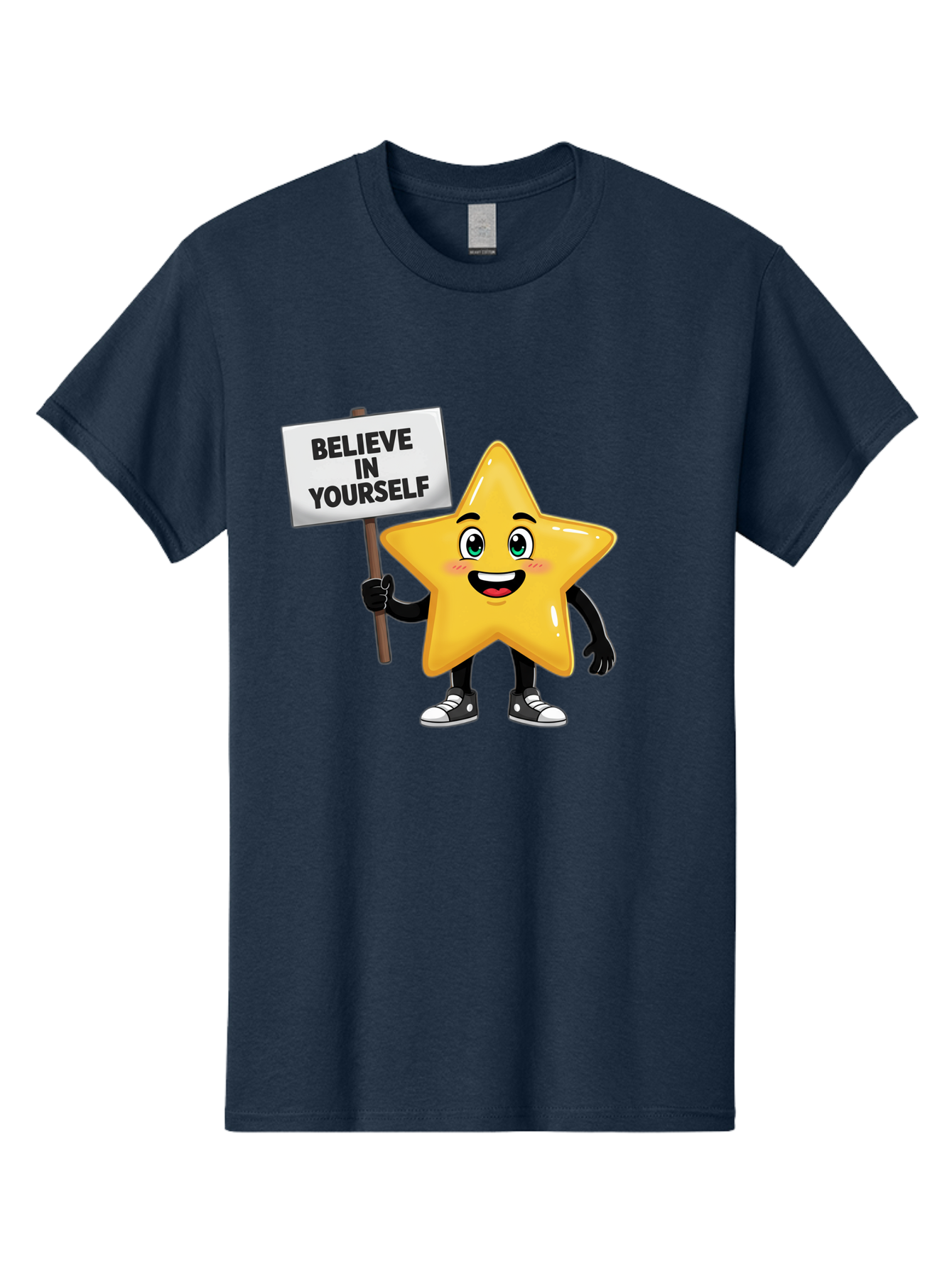 Believe-In-Yourself-7 Men'S Graphic Tee, 100% Cotton, Comfortable Casual Summer Wear, Machine Washable, Motivational Star, Positive Affirmation, Believe In Yourself, Inspirational Quote, Cartoon Character, Yellow Star, Motivational Message, Bae133