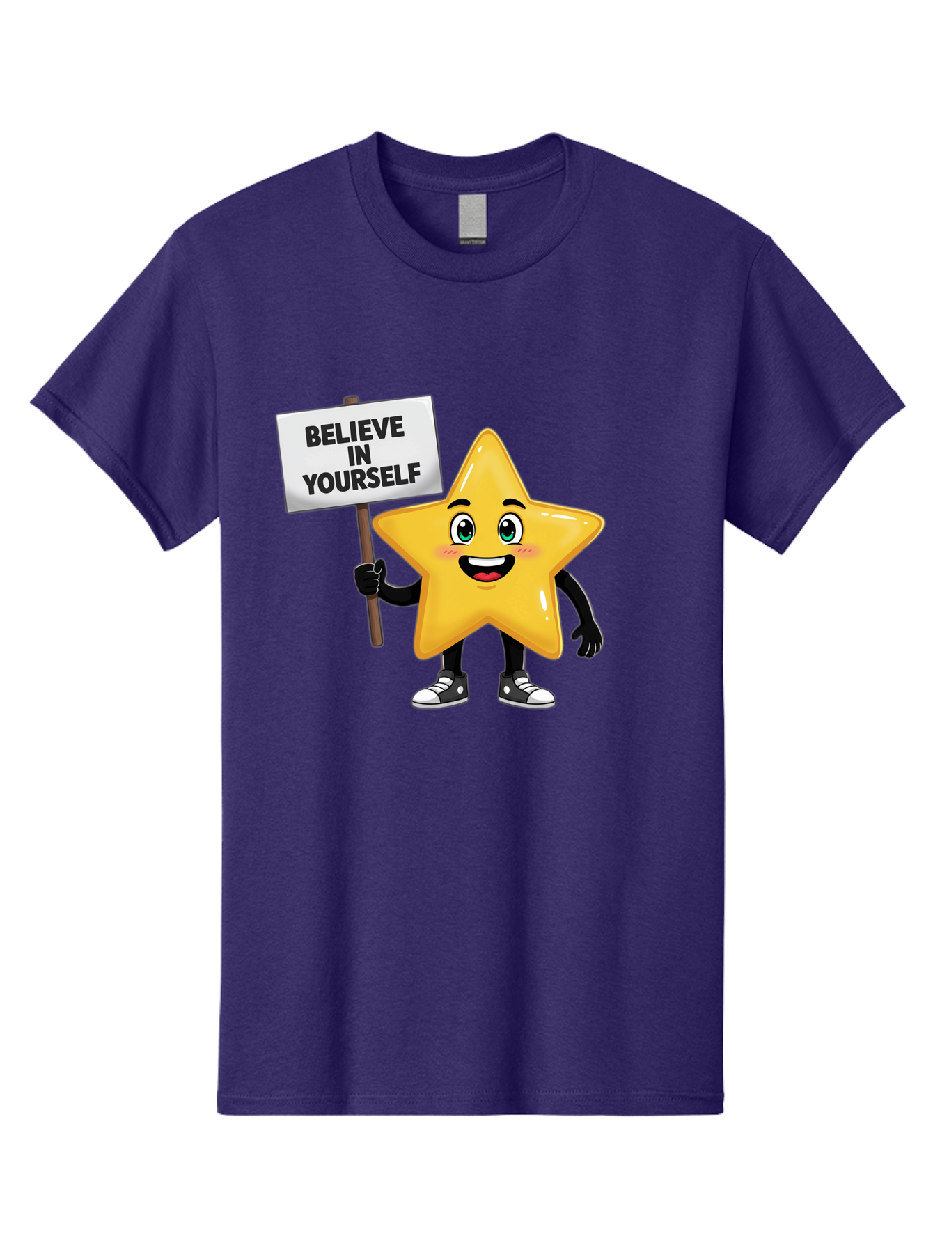 Believe-In-Yourself-7 Men'S Graphic Tee, 100% Cotton, Comfortable Casual Summer Wear, Machine Washable, Motivational Star, Positive Affirmation, Believe In Yourself, Inspirational Quote, Cartoon Character, Yellow Star, Motivational Message, Bae133