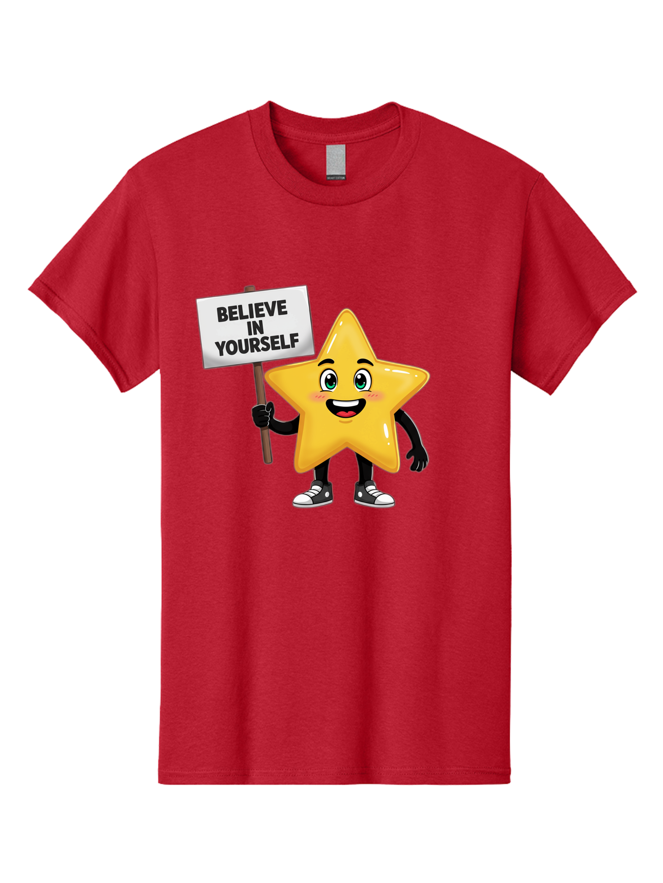 Believe-In-Yourself-7 Men'S Graphic Tee, 100% Cotton, Comfortable Casual Summer Wear, Machine Washable, Motivational Star, Positive Affirmation, Believe In Yourself, Inspirational Quote, Cartoon Character, Yellow Star, Motivational Message, Bae133