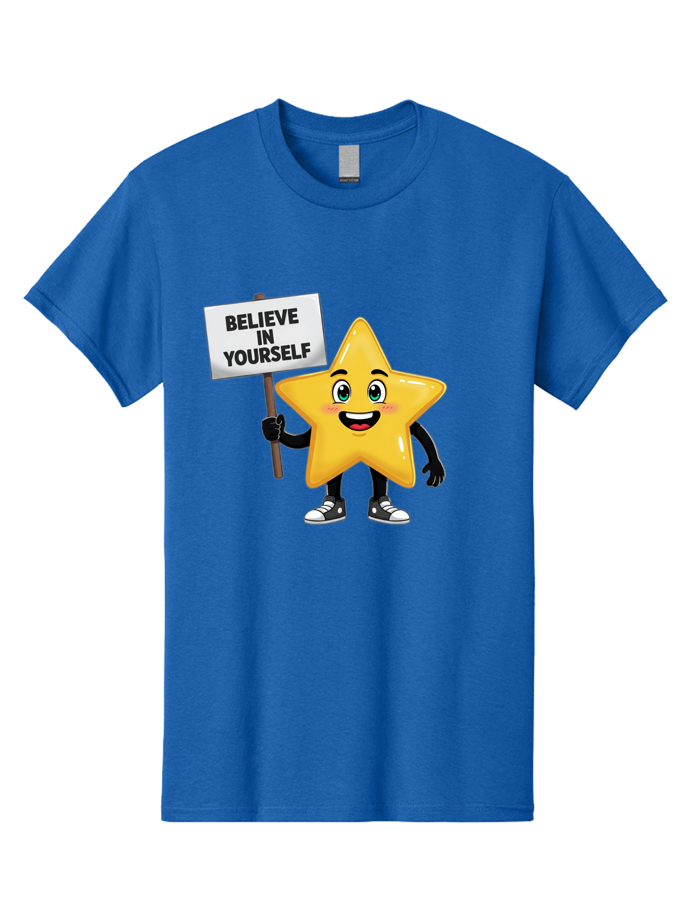 Believe-In-Yourself-7 Men'S Graphic Tee, 100% Cotton, Comfortable Casual Summer Wear, Machine Washable, Motivational Star, Positive Affirmation, Believe In Yourself, Inspirational Quote, Cartoon Character, Yellow Star, Motivational Message, Bae133