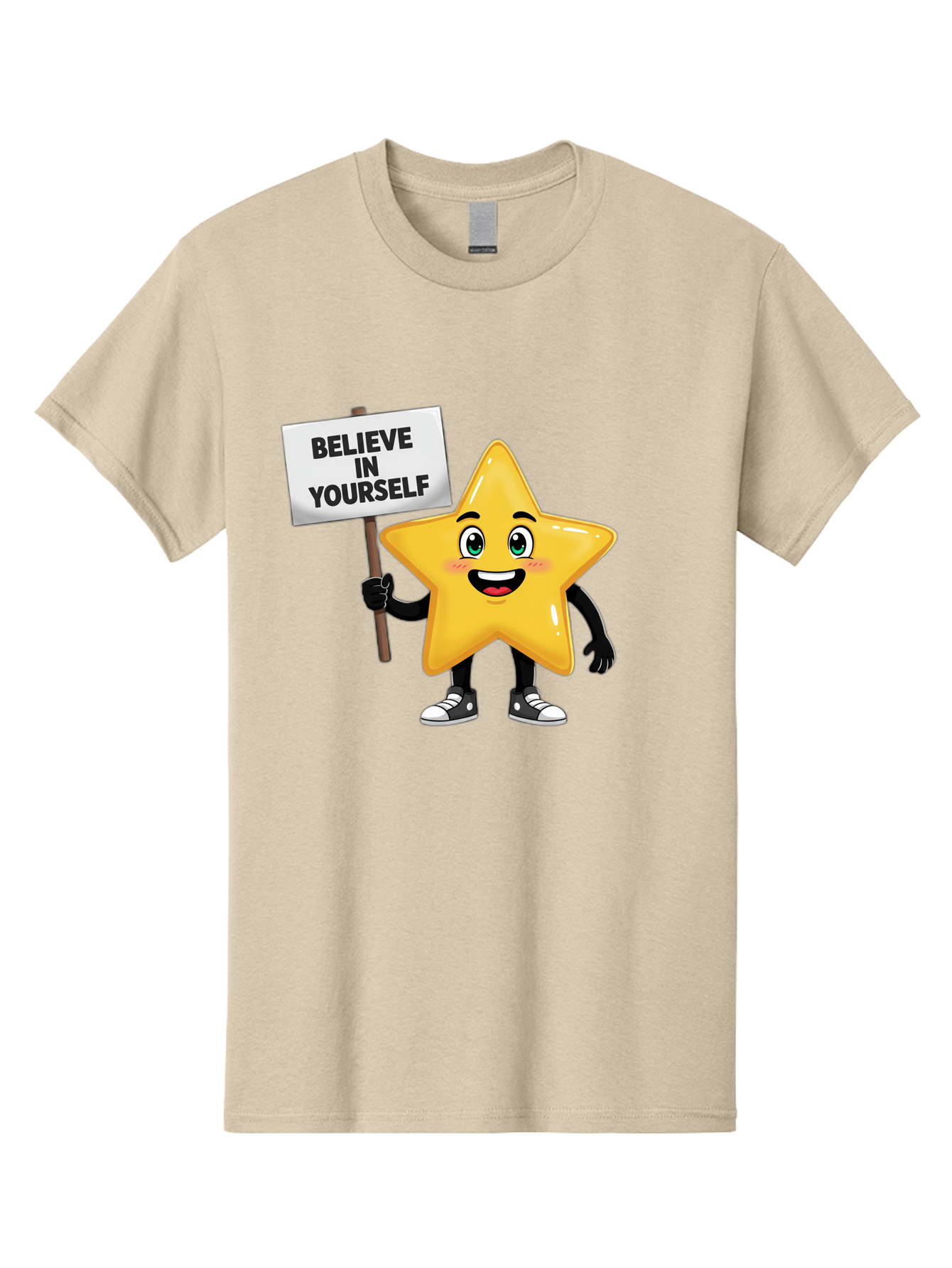 Believe-In-Yourself-7 Men'S Graphic Tee, 100% Cotton, Comfortable Casual Summer Wear, Machine Washable, Motivational Star, Positive Affirmation, Believe In Yourself, Inspirational Quote, Cartoon Character, Yellow Star, Motivational Message, Bae133