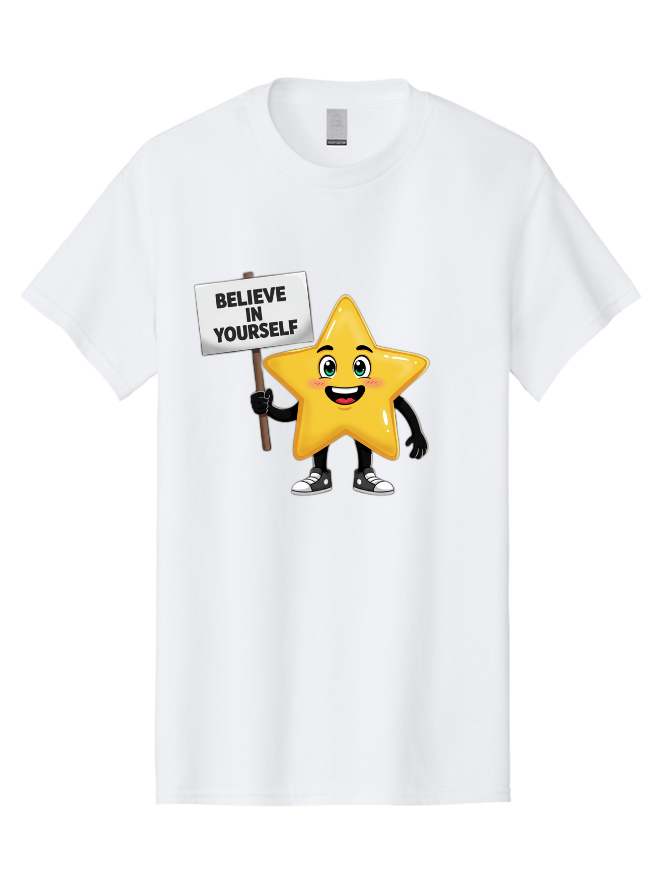Believe-In-Yourself-7 Men'S Graphic Tee, 100% Cotton, Comfortable Casual Summer Wear, Machine Washable, Motivational Star, Positive Affirmation, Believe In Yourself, Inspirational Quote, Cartoon Character, Yellow Star, Motivational Message, Bae133