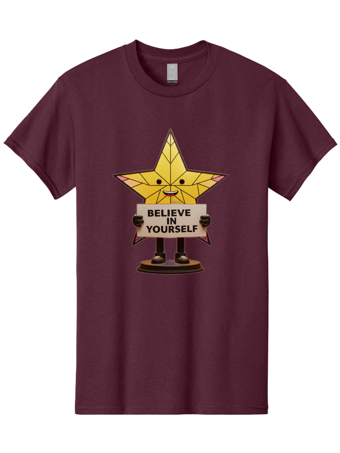 Believe-In-Yourself-8 Men'S Graphic Tee, 100% Cotton, Comfortable Casual Summer Wear, Machine Washable, Motivational Star, Inspirational Quote, Self-Belief, Positive Vibes, Cartoon Character, Yellow Star, Uplifting Message, Encouragement, Bae134
