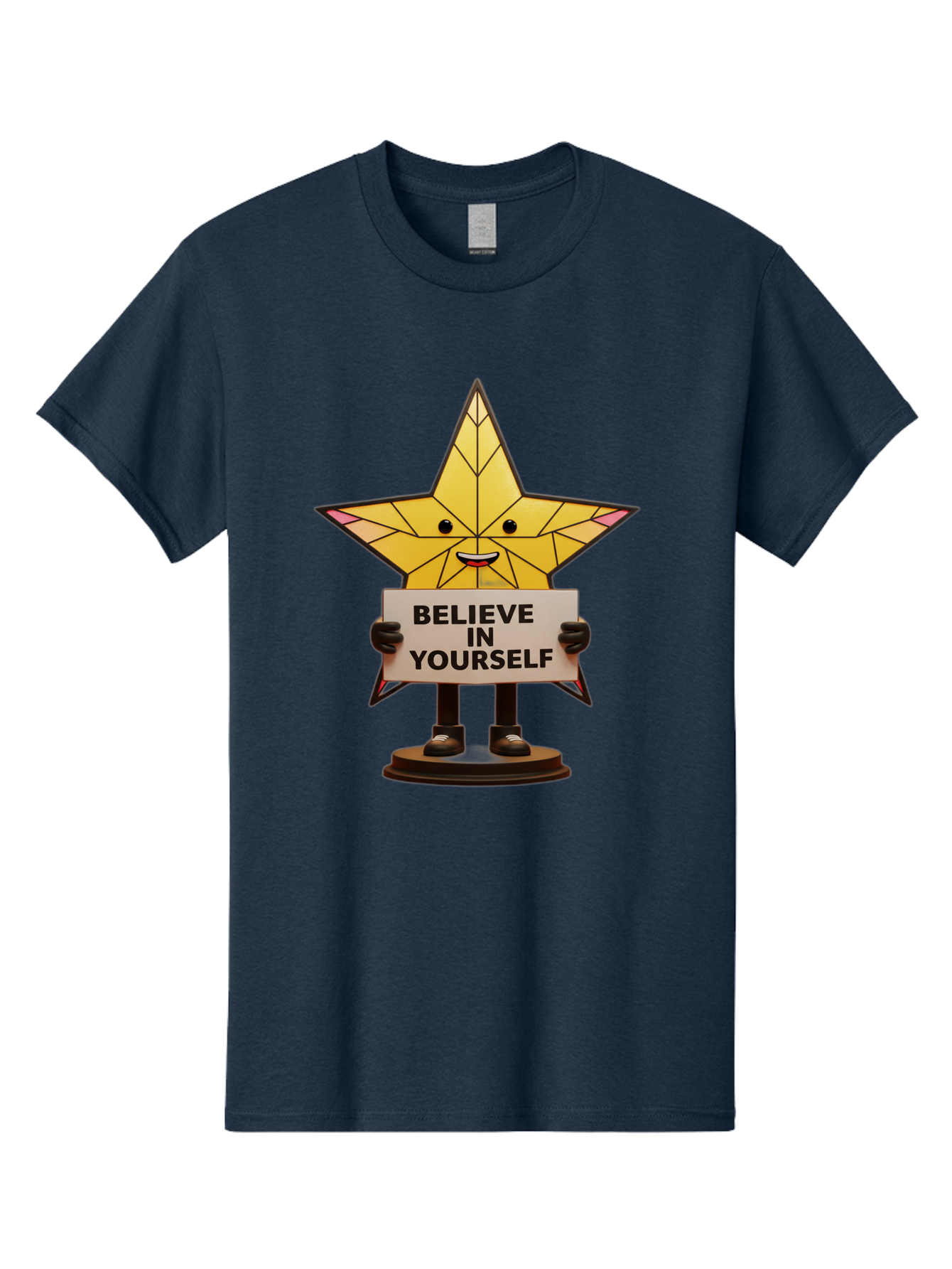 Believe-In-Yourself-8 Men'S Graphic Tee, 100% Cotton, Comfortable Casual Summer Wear, Machine Washable, Motivational Star, Inspirational Quote, Self-Belief, Positive Vibes, Cartoon Character, Yellow Star, Uplifting Message, Encouragement, Bae134