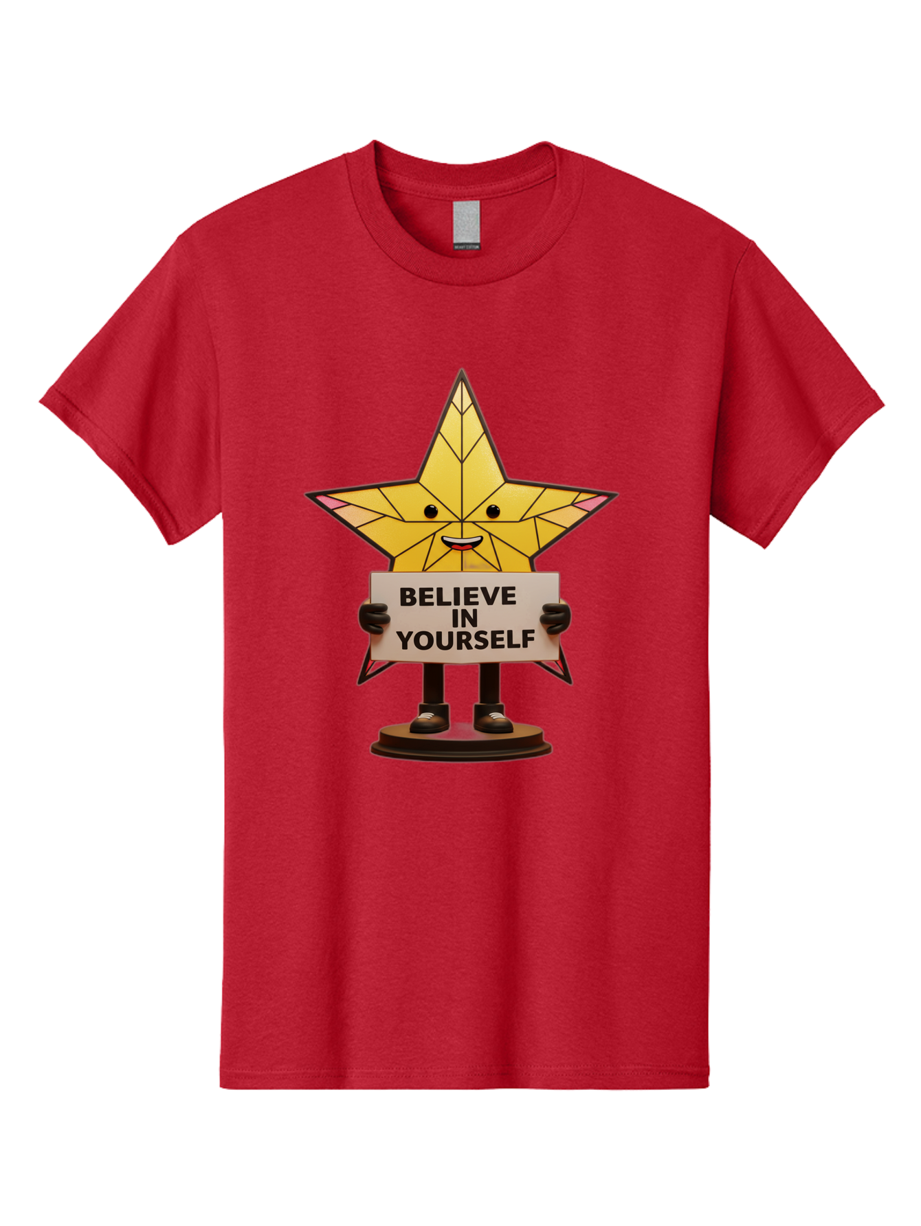 Believe-In-Yourself-8 Men'S Graphic Tee, 100% Cotton, Comfortable Casual Summer Wear, Machine Washable, Motivational Star, Inspirational Quote, Self-Belief, Positive Vibes, Cartoon Character, Yellow Star, Uplifting Message, Encouragement, Bae134