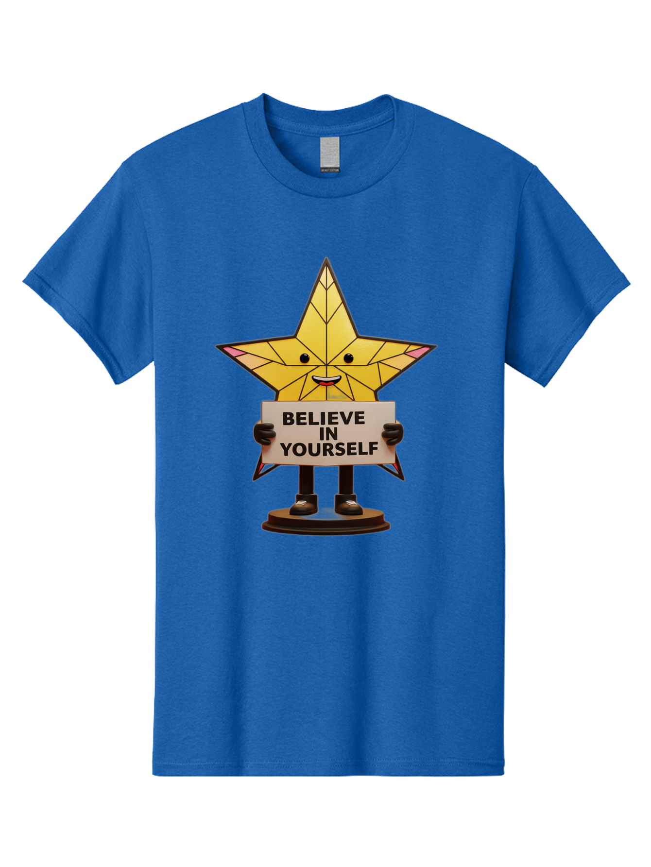 Believe-In-Yourself-8 Men'S Graphic Tee, 100% Cotton, Comfortable Casual Summer Wear, Machine Washable, Motivational Star, Inspirational Quote, Self-Belief, Positive Vibes, Cartoon Character, Yellow Star, Uplifting Message, Encouragement, Bae134