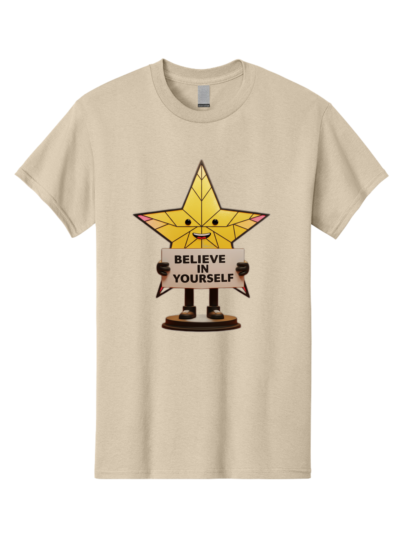 Believe-In-Yourself-8 Men'S Graphic Tee, 100% Cotton, Comfortable Casual Summer Wear, Machine Washable, Motivational Star, Inspirational Quote, Self-Belief, Positive Vibes, Cartoon Character, Yellow Star, Uplifting Message, Encouragement, Bae134