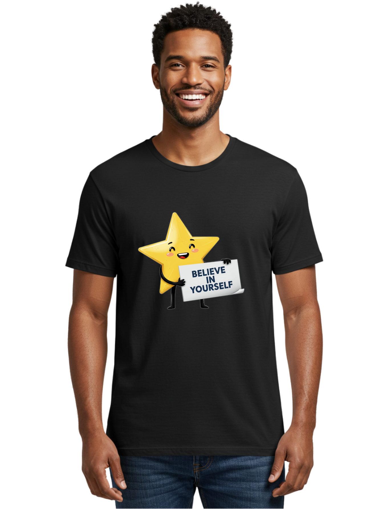Believe-In-Yourself-9 Men'S Graphic Tee, 100% Cotton, Comfortable Casual Summer Wear, Machine Washable, Cartoon Star, Believe In Yourself, Motivational Quote, Inspirational Message, Positive Affirmation, Self-Confidence, Empowerment, Bae135
