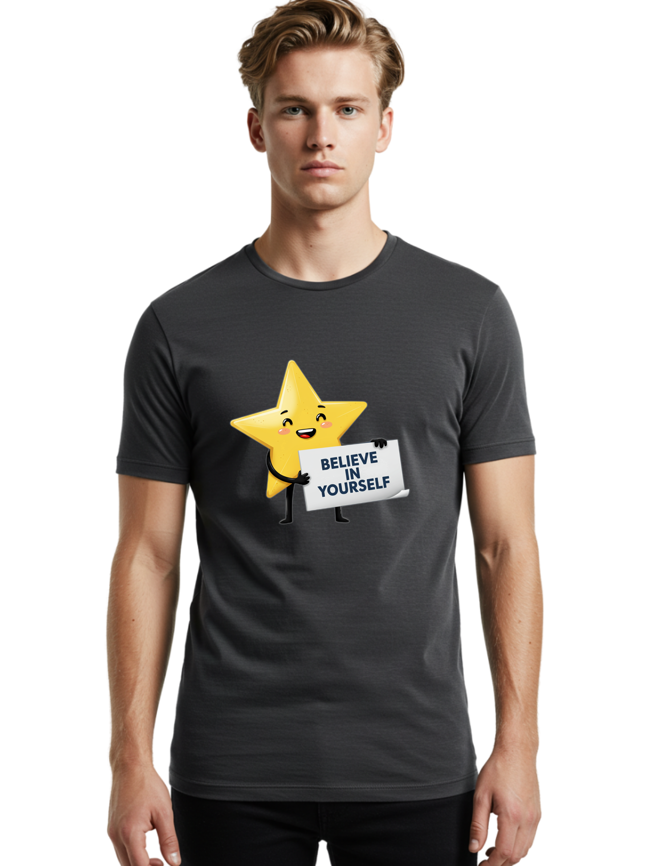 Believe-In-Yourself-9 Men'S Graphic Tee, 100% Cotton, Comfortable Casual Summer Wear, Machine Washable, Cartoon Star, Believe In Yourself, Motivational Quote, Inspirational Message, Positive Affirmation, Self-Confidence, Empowerment, Bae135