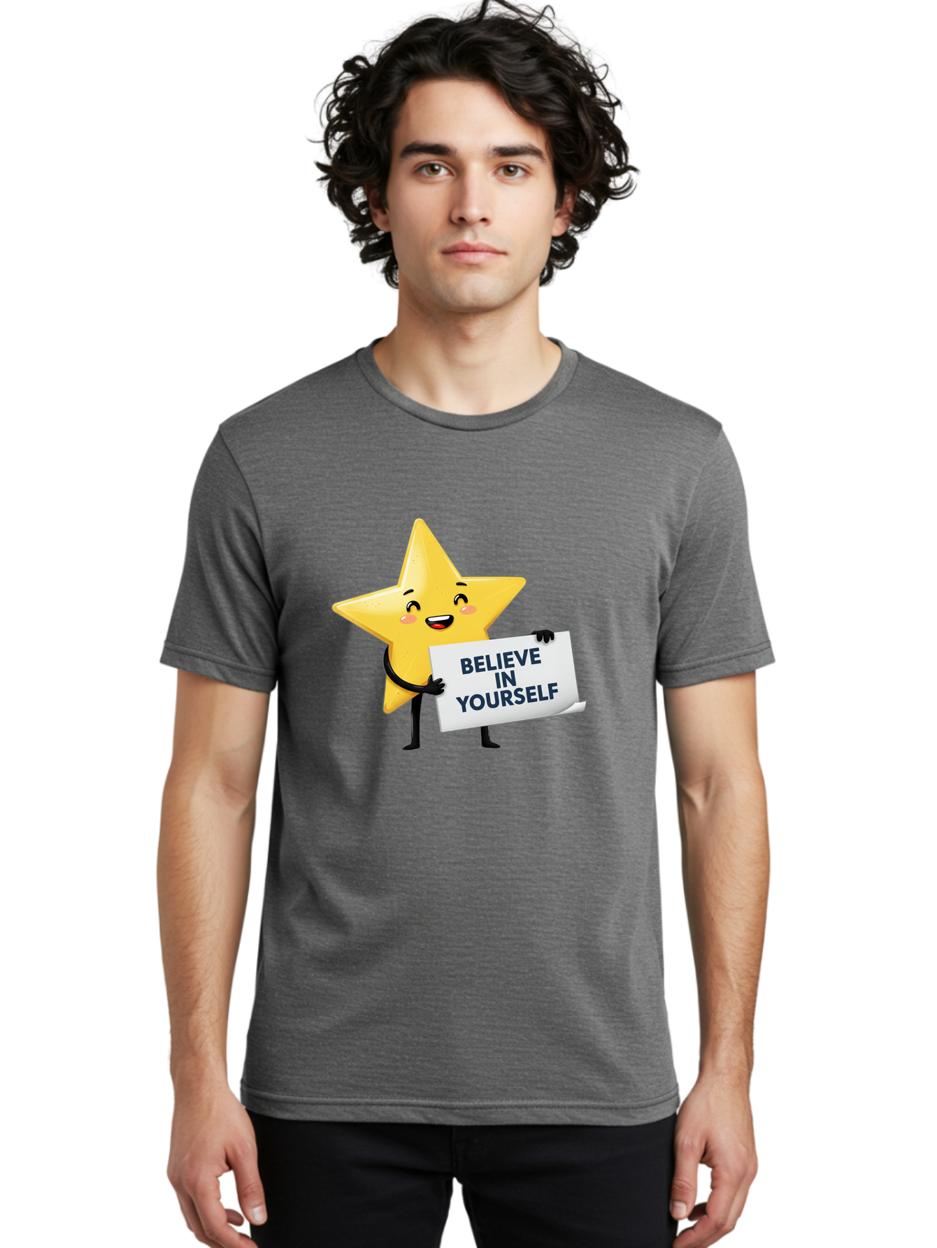 Believe-In-Yourself-9 Men'S Graphic Tee, 100% Cotton, Comfortable Casual Summer Wear, Machine Washable, Cartoon Star, Believe In Yourself, Motivational Quote, Inspirational Message, Positive Affirmation, Self-Confidence, Empowerment, Bae135