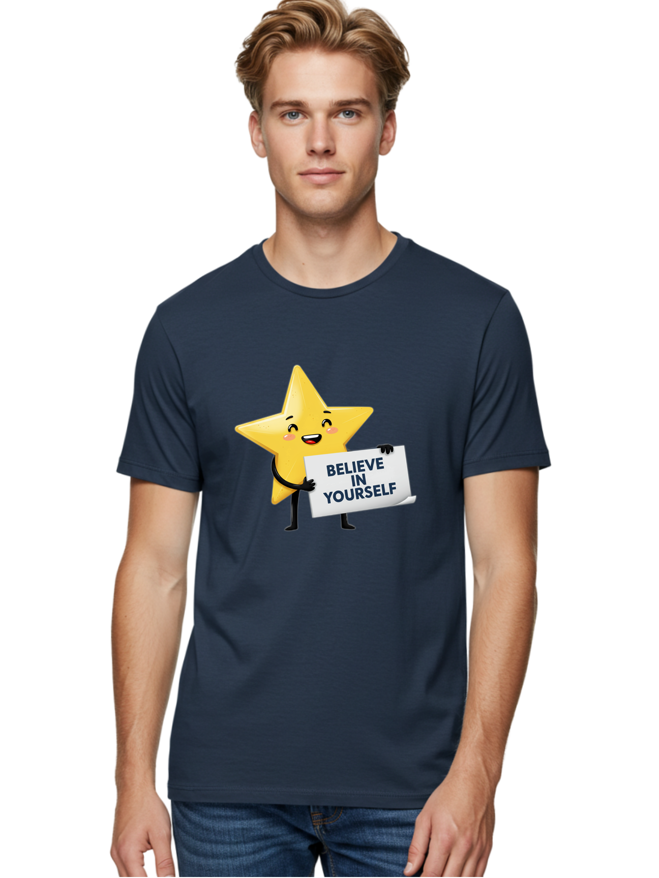 Believe-In-Yourself-9 Men'S Graphic Tee, 100% Cotton, Comfortable Casual Summer Wear, Machine Washable, Cartoon Star, Believe In Yourself, Motivational Quote, Inspirational Message, Positive Affirmation, Self-Confidence, Empowerment, Bae135